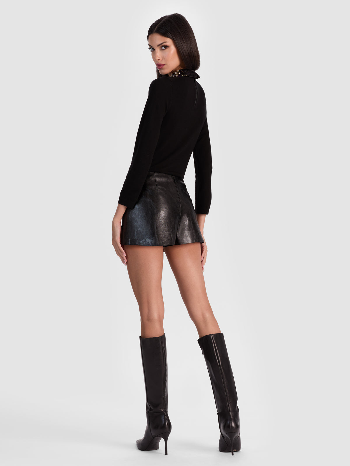 MACE LEATHER MINI SKORT-Black-ALICE + OLIVIA