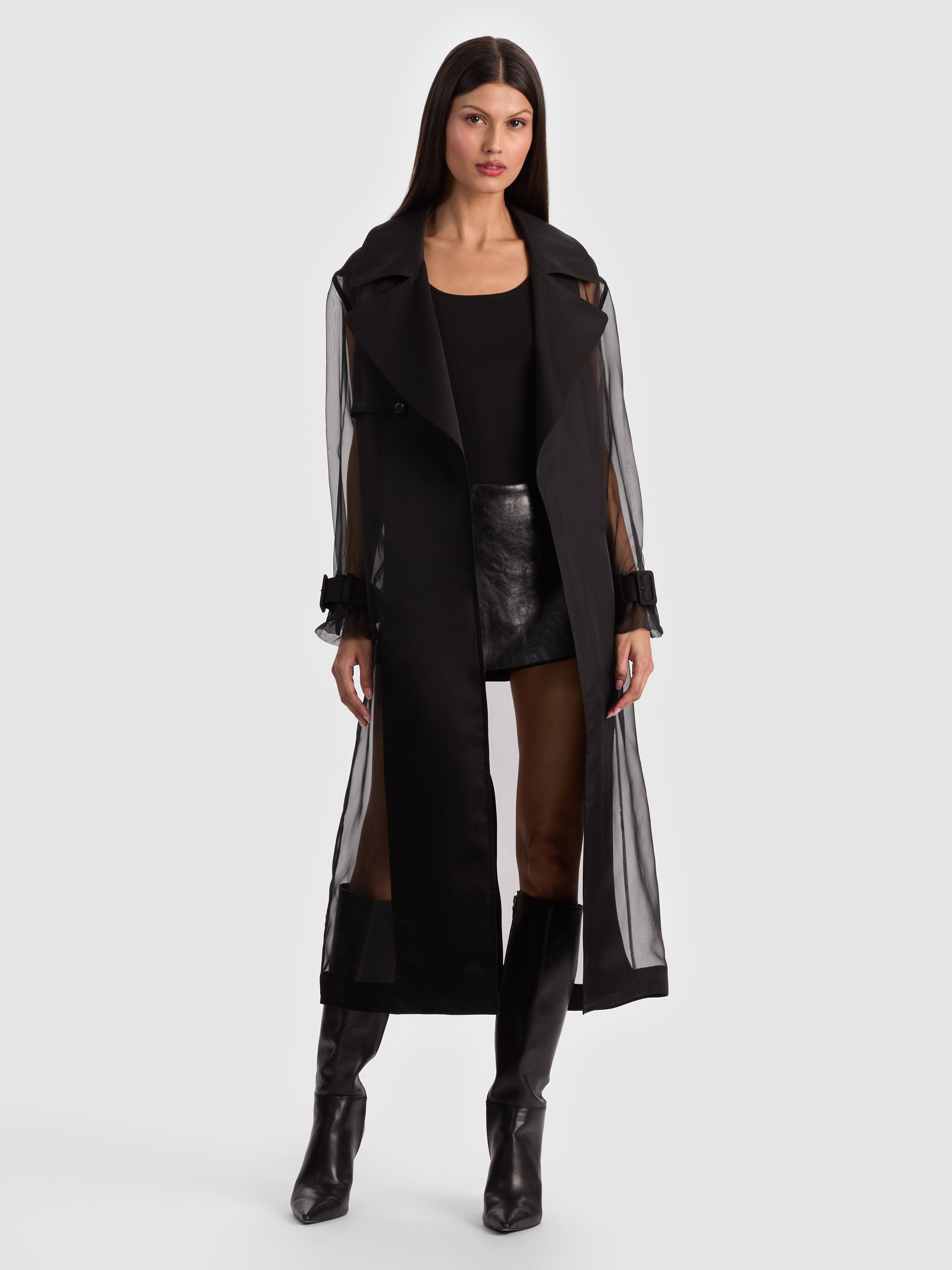 SILVIA SHEER MAXI TRENCH-Black-ALICE + OLIVIA