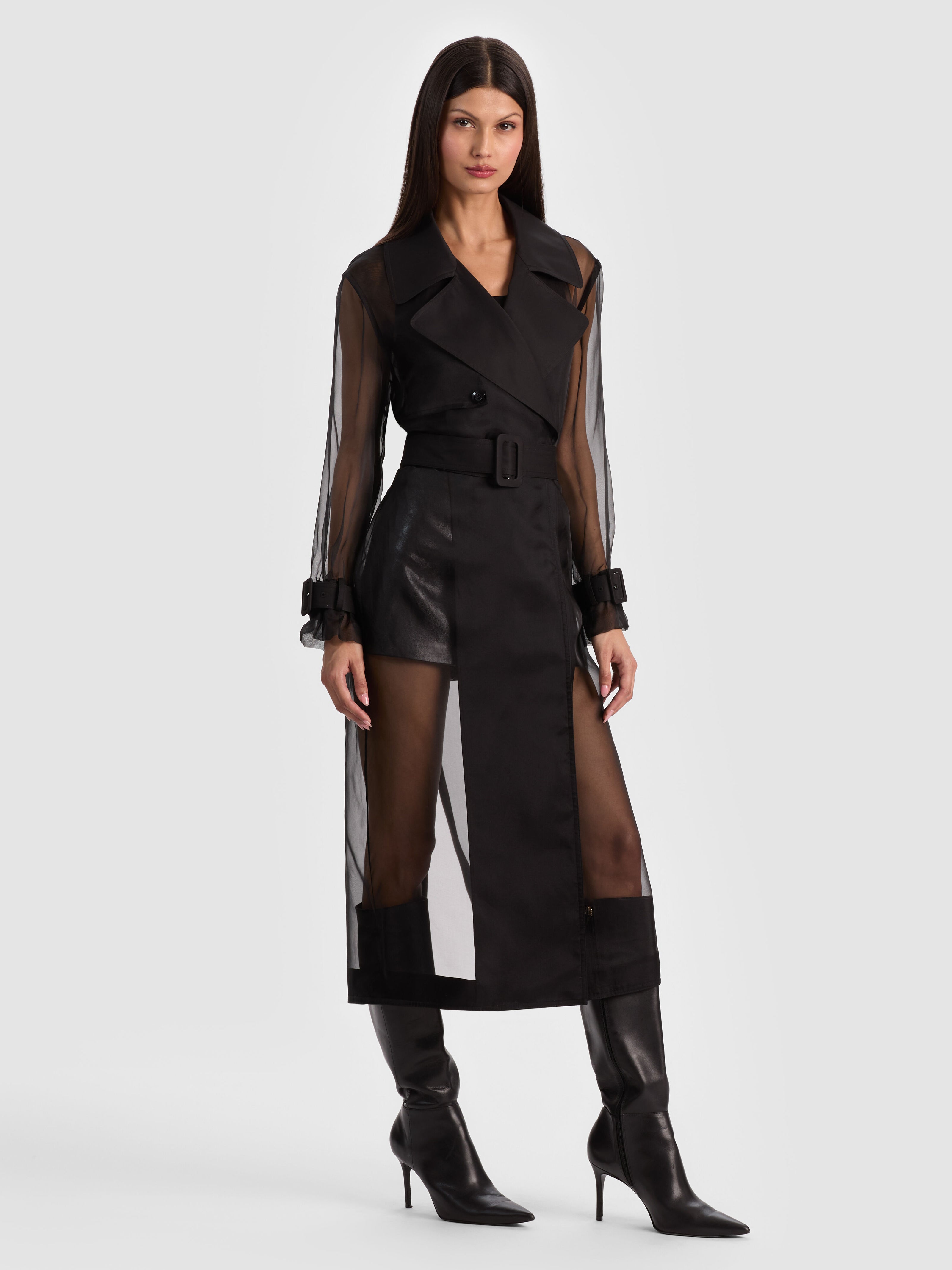 ALICE + OLIVIA Silvia Sheer Maxi Trench | Black | Woven