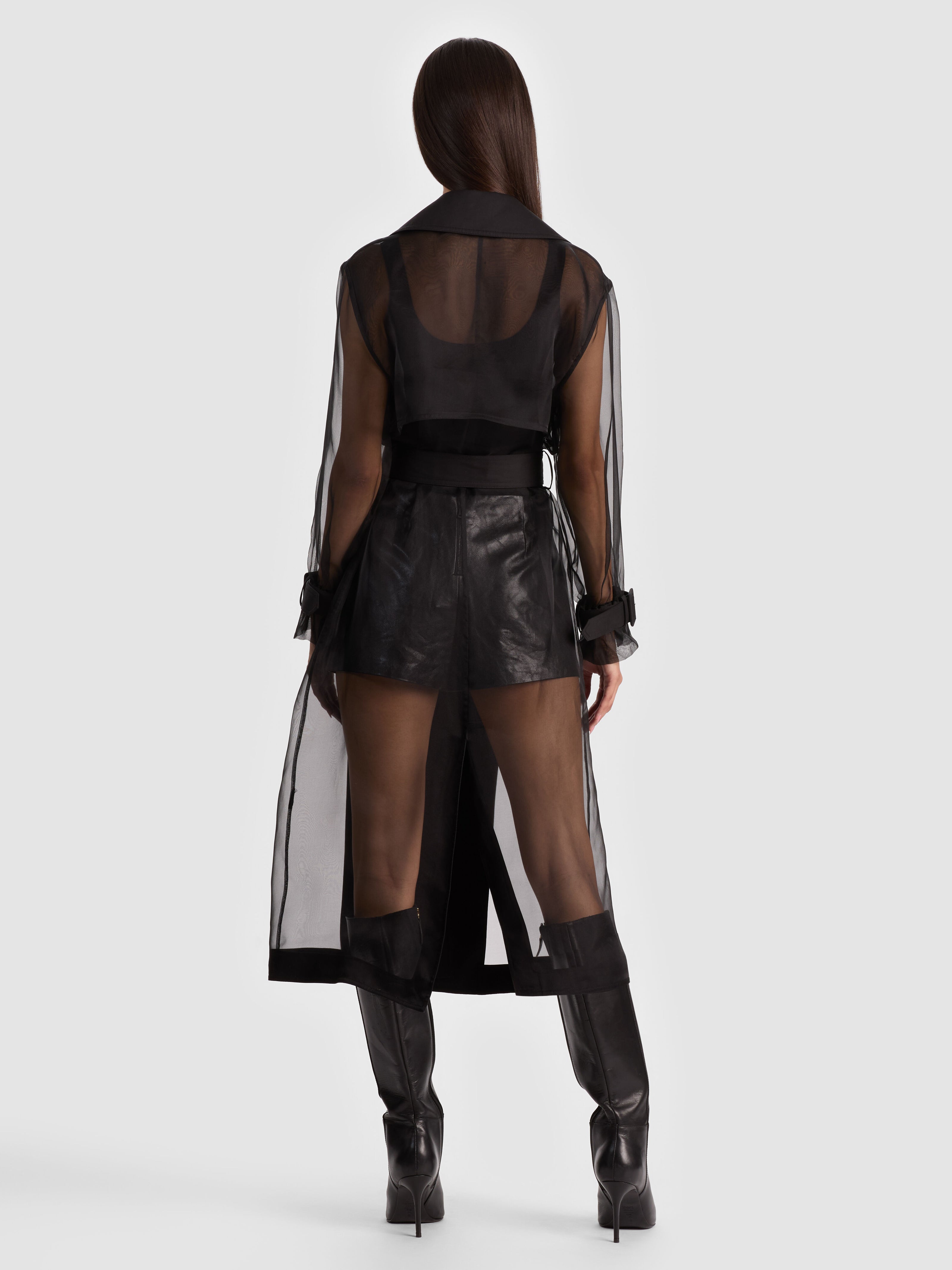 SILVIA SHEER MAXI TRENCH-Black-ALICE + OLIVIA