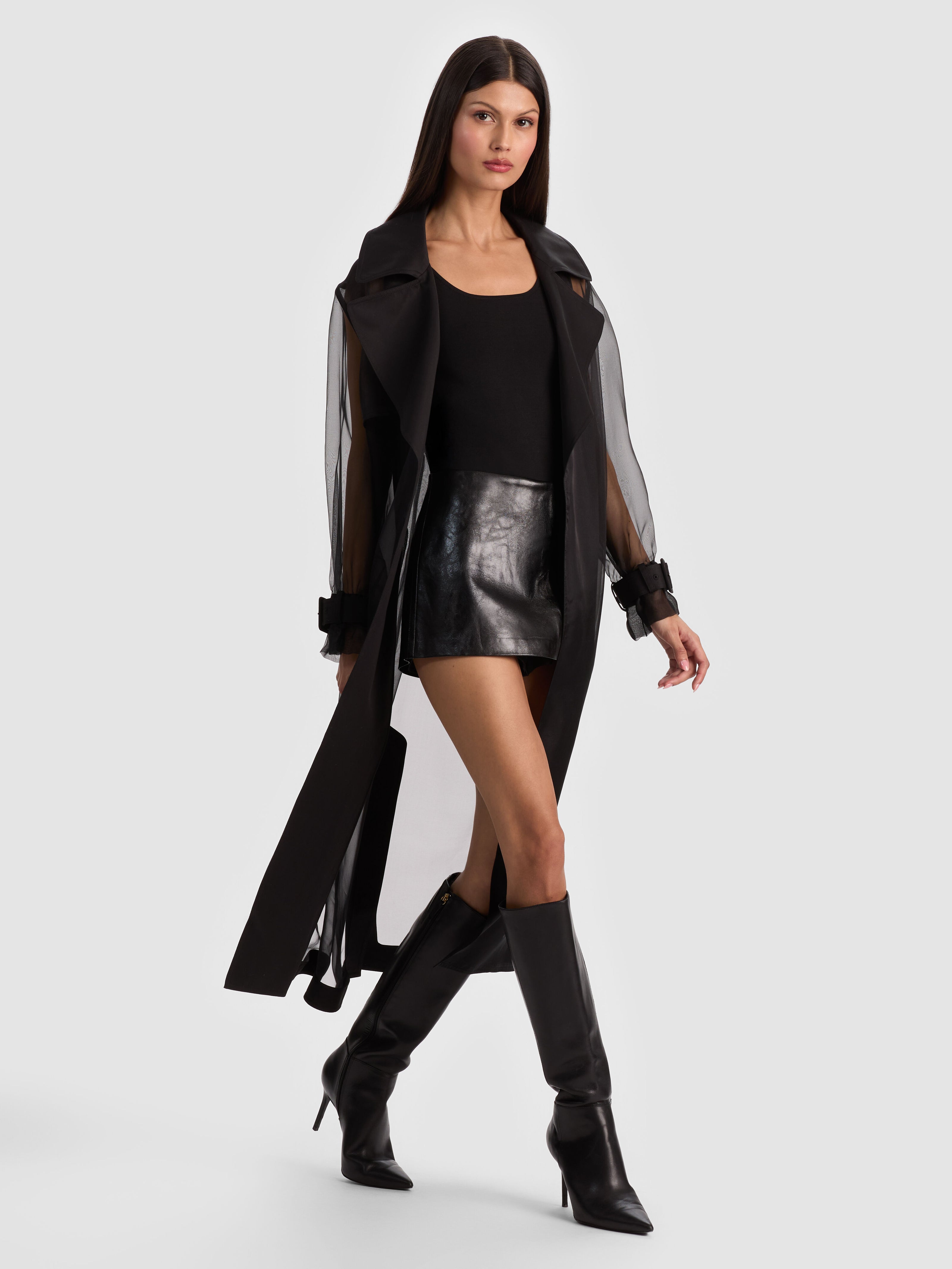 SILVIA SHEER MAXI TRENCH-Black-ALICE + OLIVIA