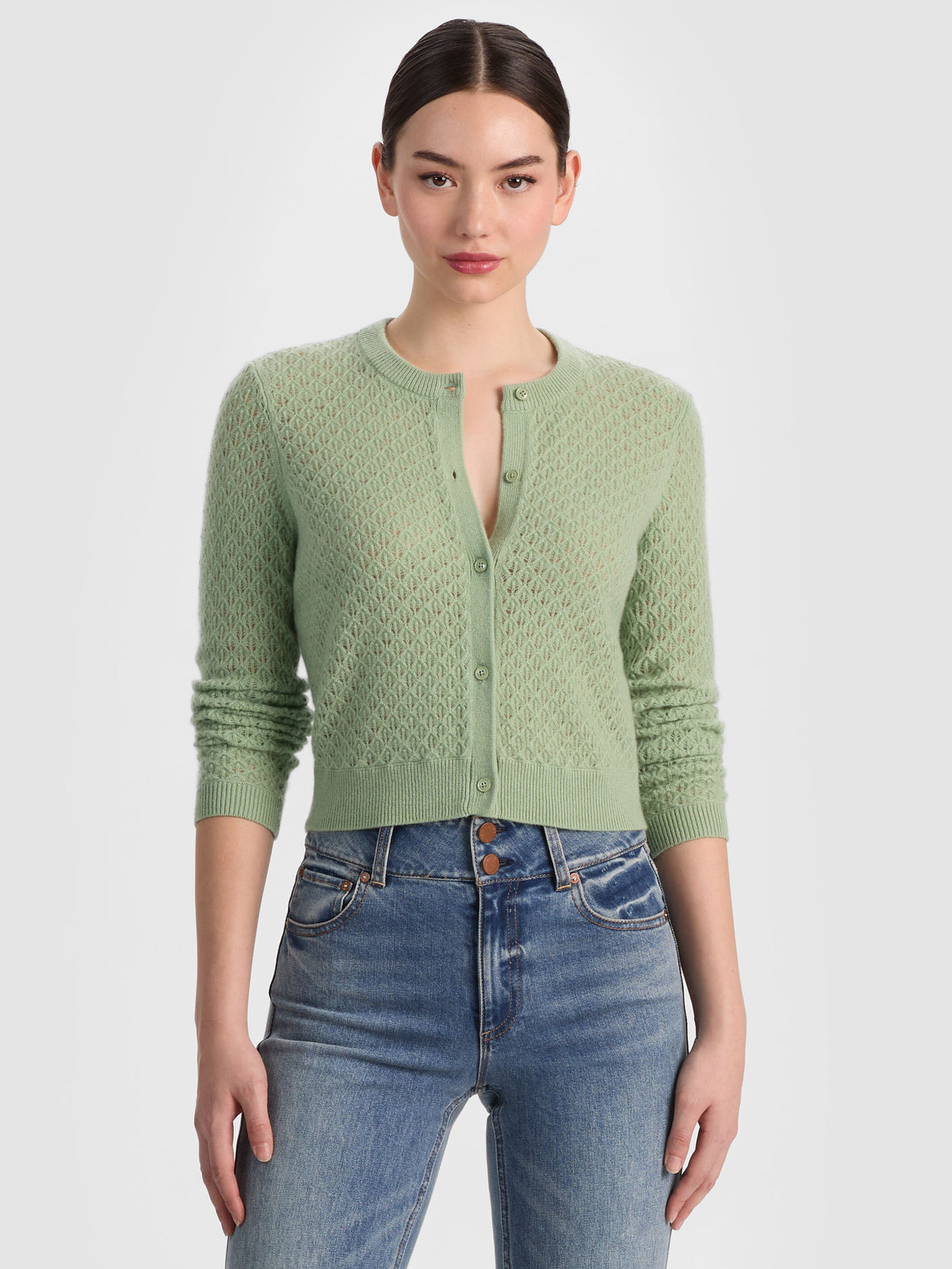 DOLLIE POINTELLE CASHMERE CARDIGAN - SAGE
