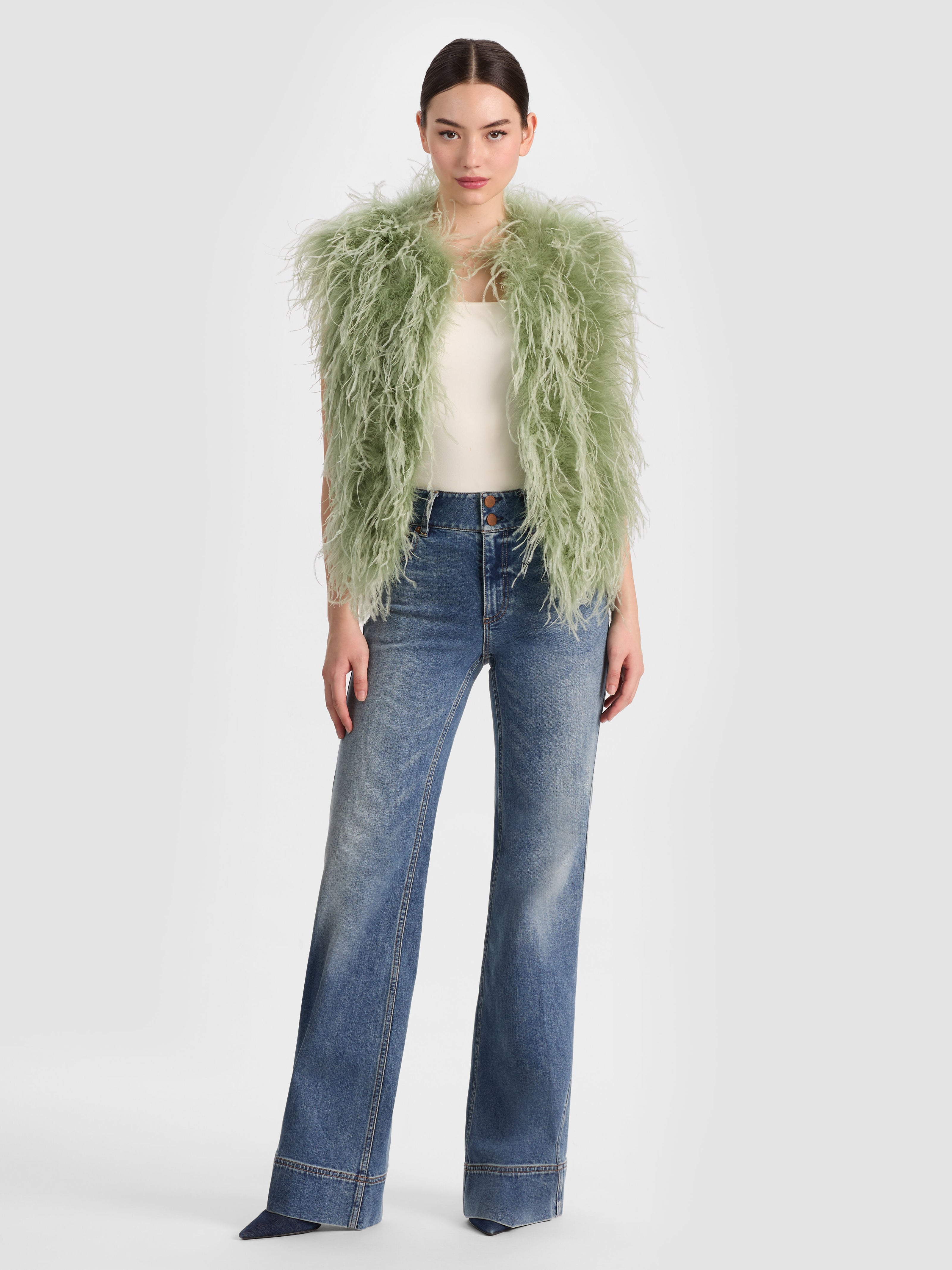 CHANDA FEATHERED VEST-SAGE-ALICE + OLIVIA