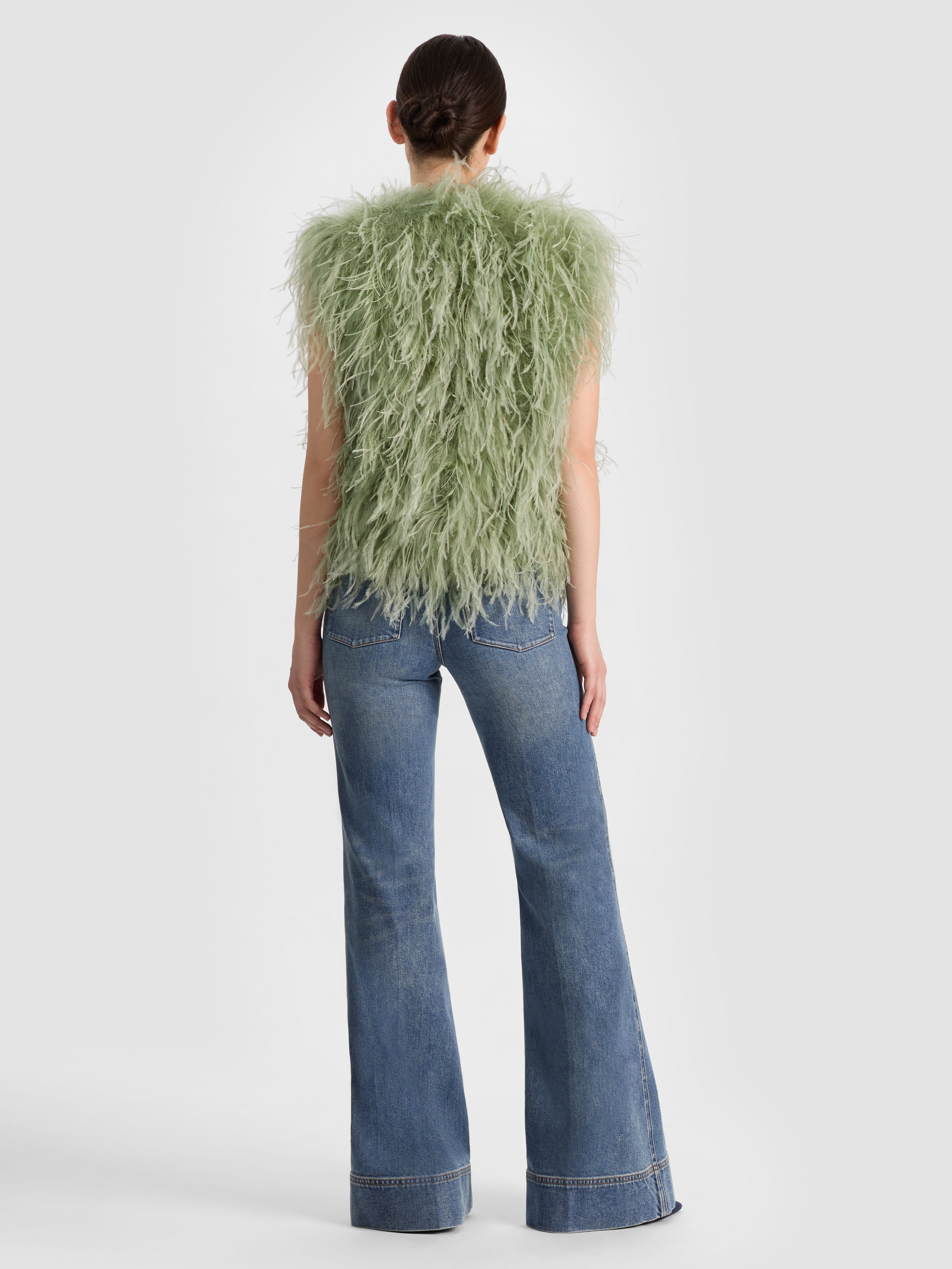CHANDA FEATHERED VEST-SAGE-ALICE + OLIVIA