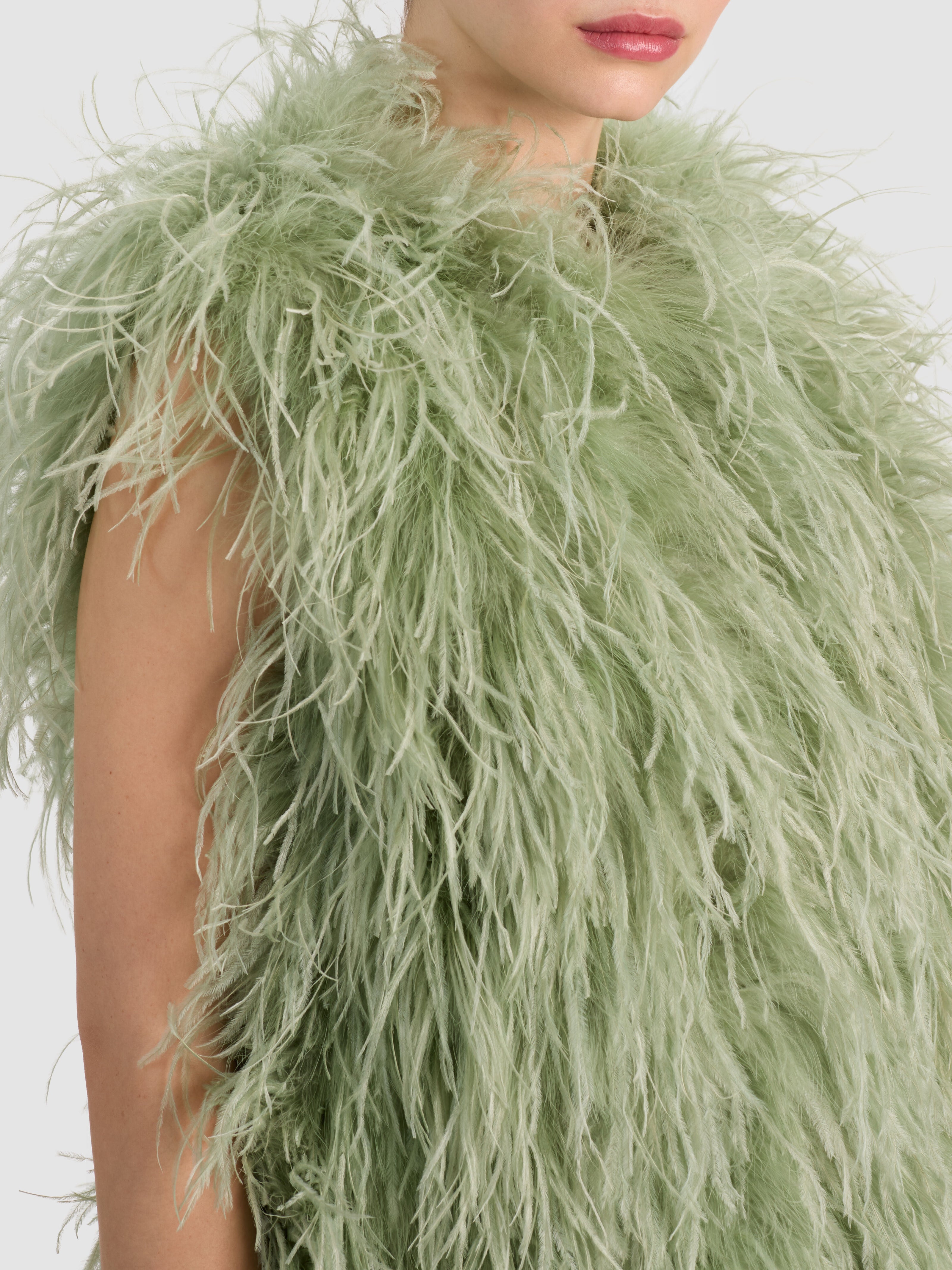 CHANDA FEATHERED VEST-SAGE-ALICE + OLIVIA