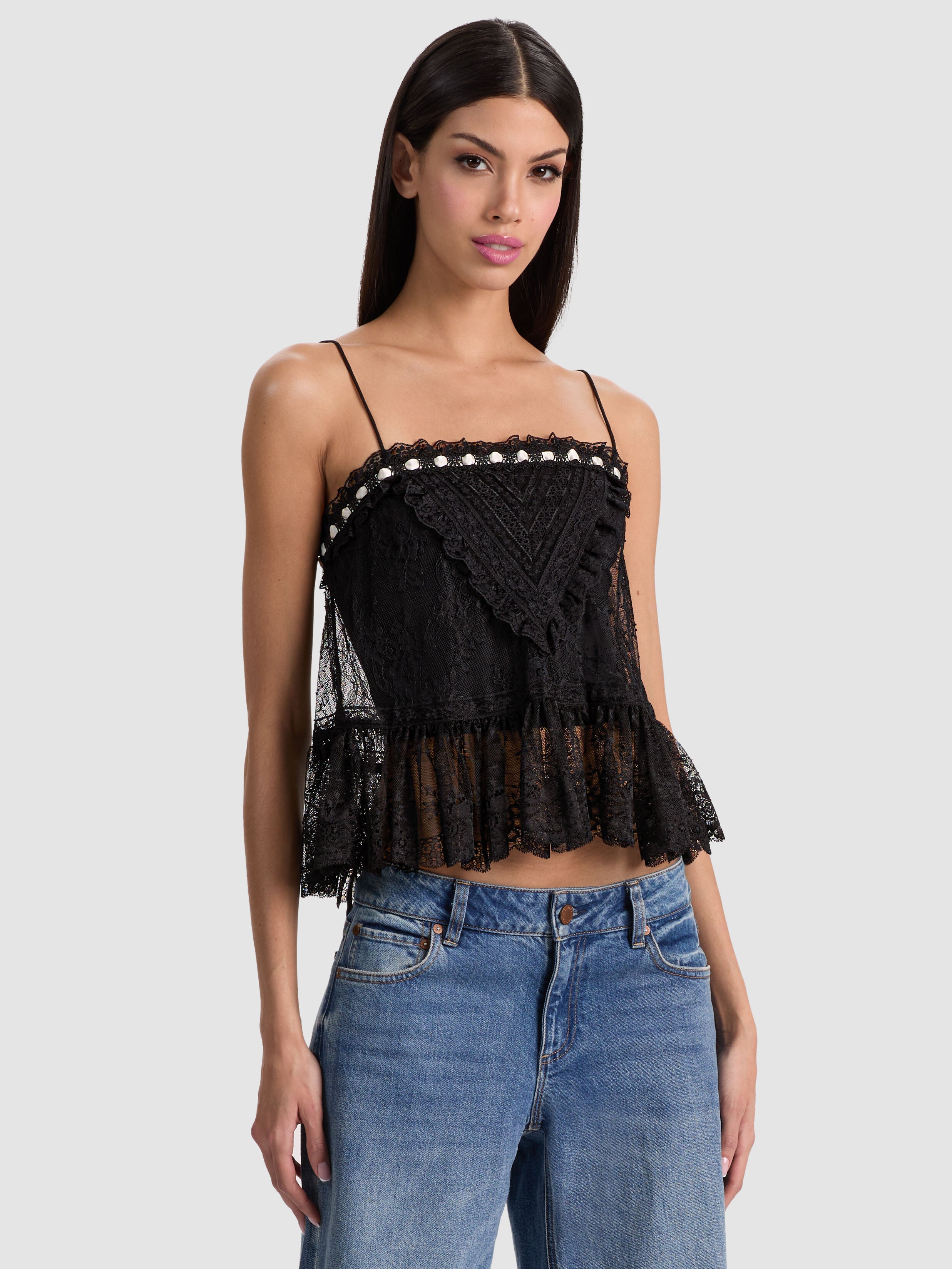 ALESSIA LACE TOP-Black-ALICE + OLIVIA