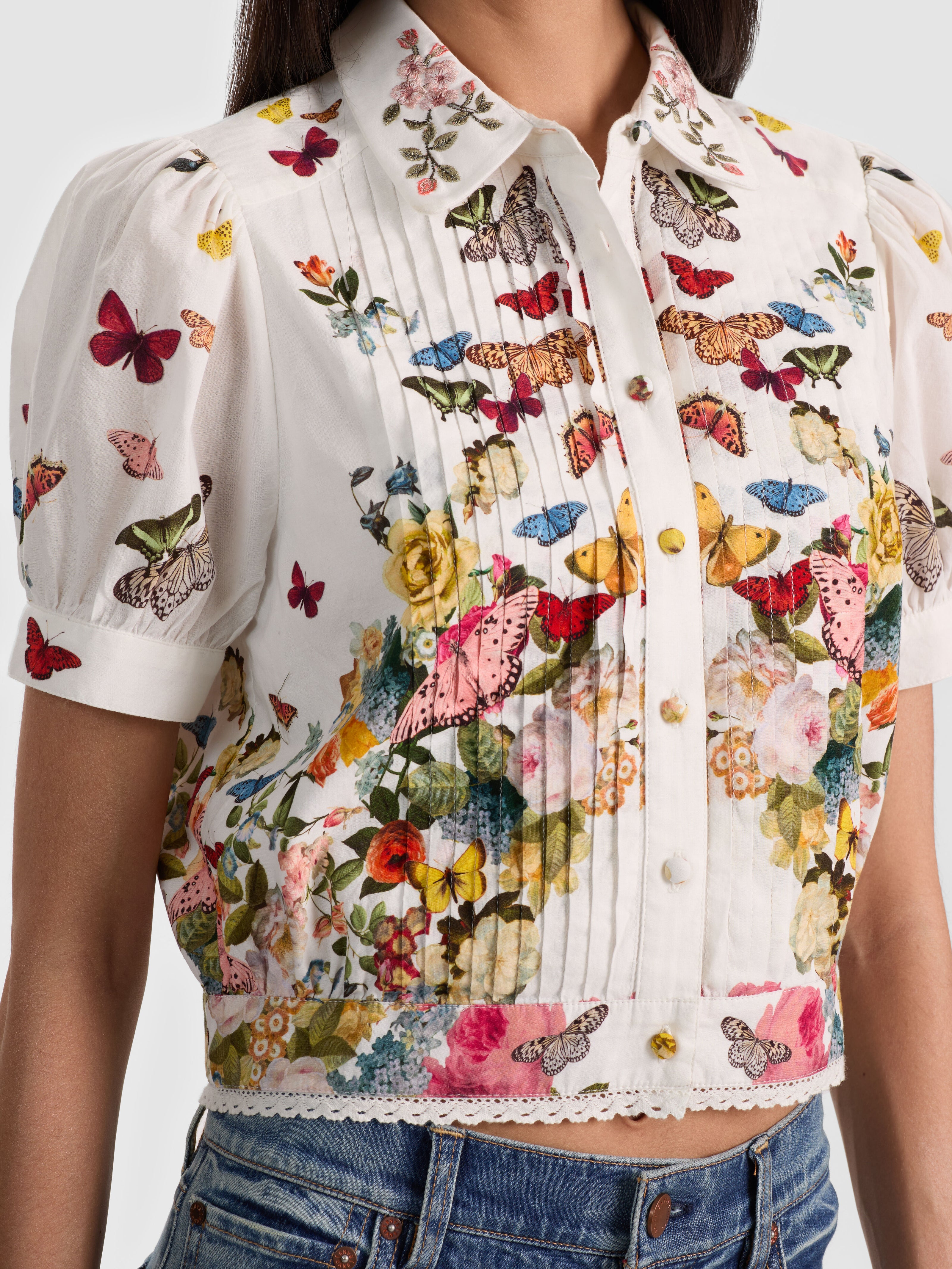 ROSIE CROPPED BUTTON DOWN-SOLAR STRENGTH OFF WHITE-ALICE + OLIVIA