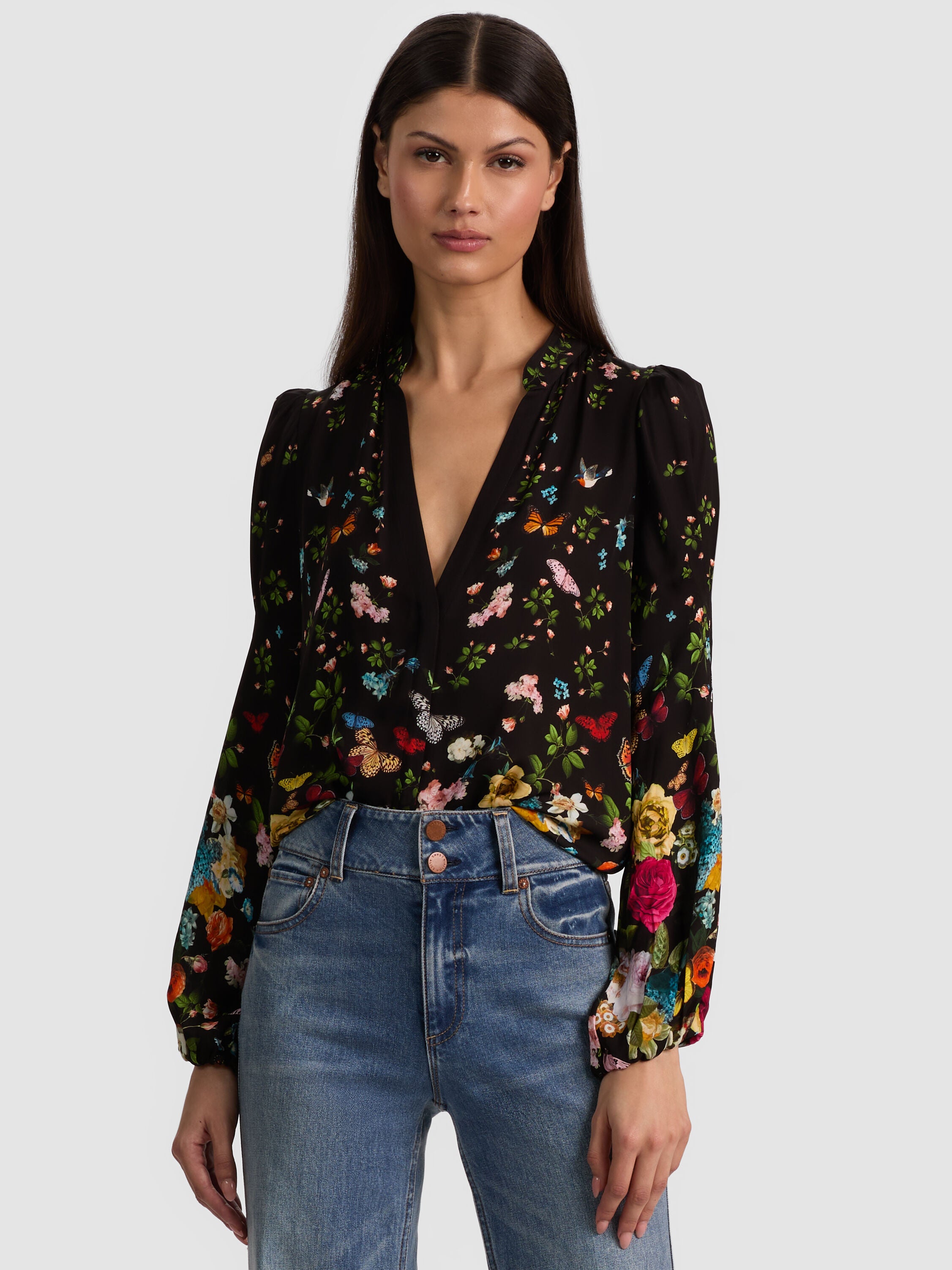 HELEN BLOUSE-SOLAR STRENGTH BLACK-ALICE + OLIVIA