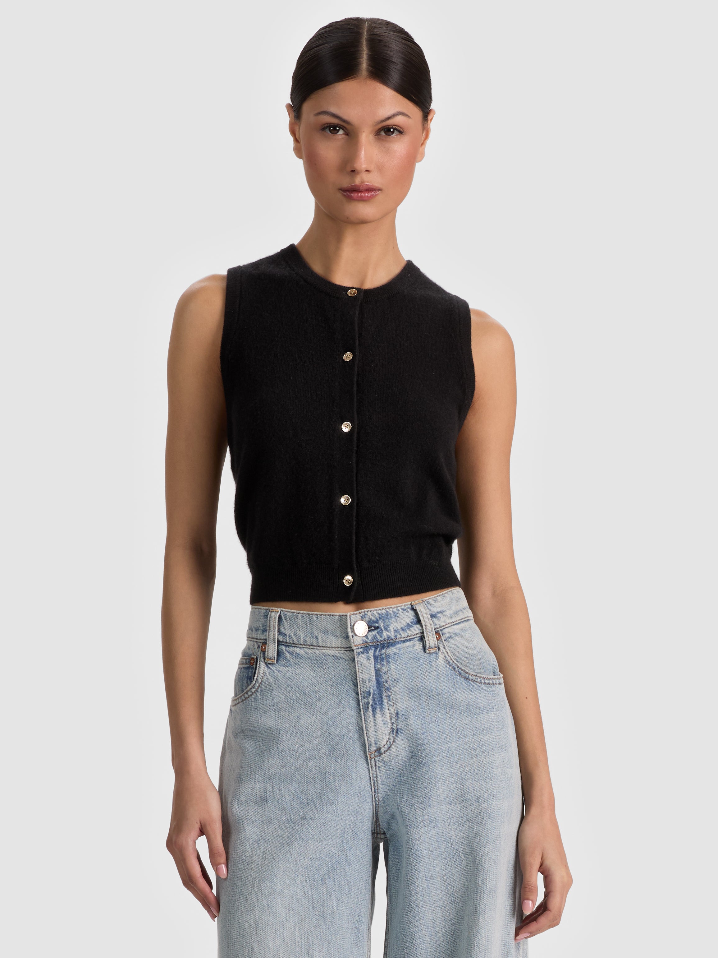 LOLY BUTTON DOWN VEST-DARK CHOCOLATE-ALICE + OLIVIA