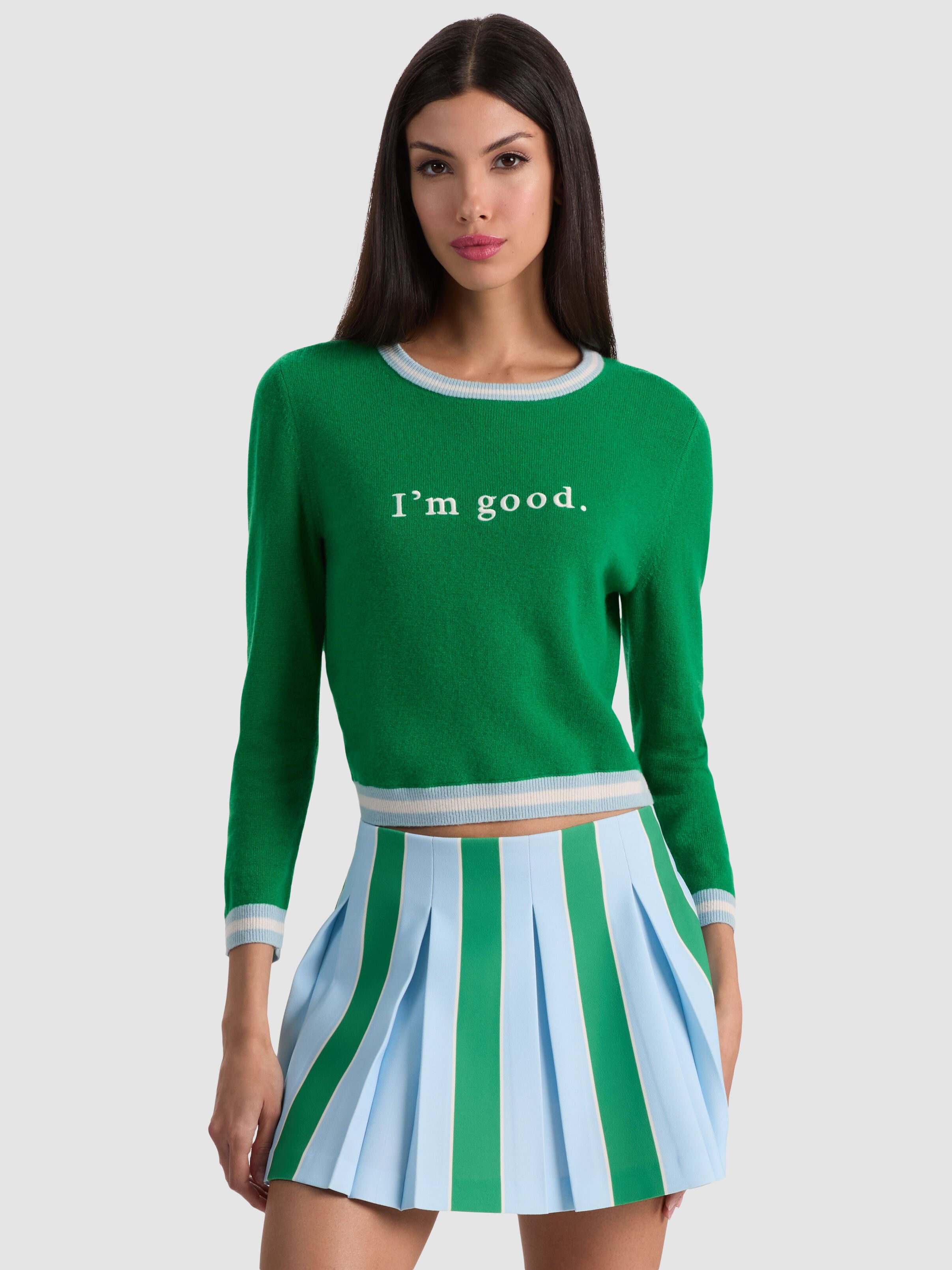 CAROLANN CASHMERE SHRUNKEN PULLOVER-GREEN APPLE MULTI-ALICE + OLIVIA