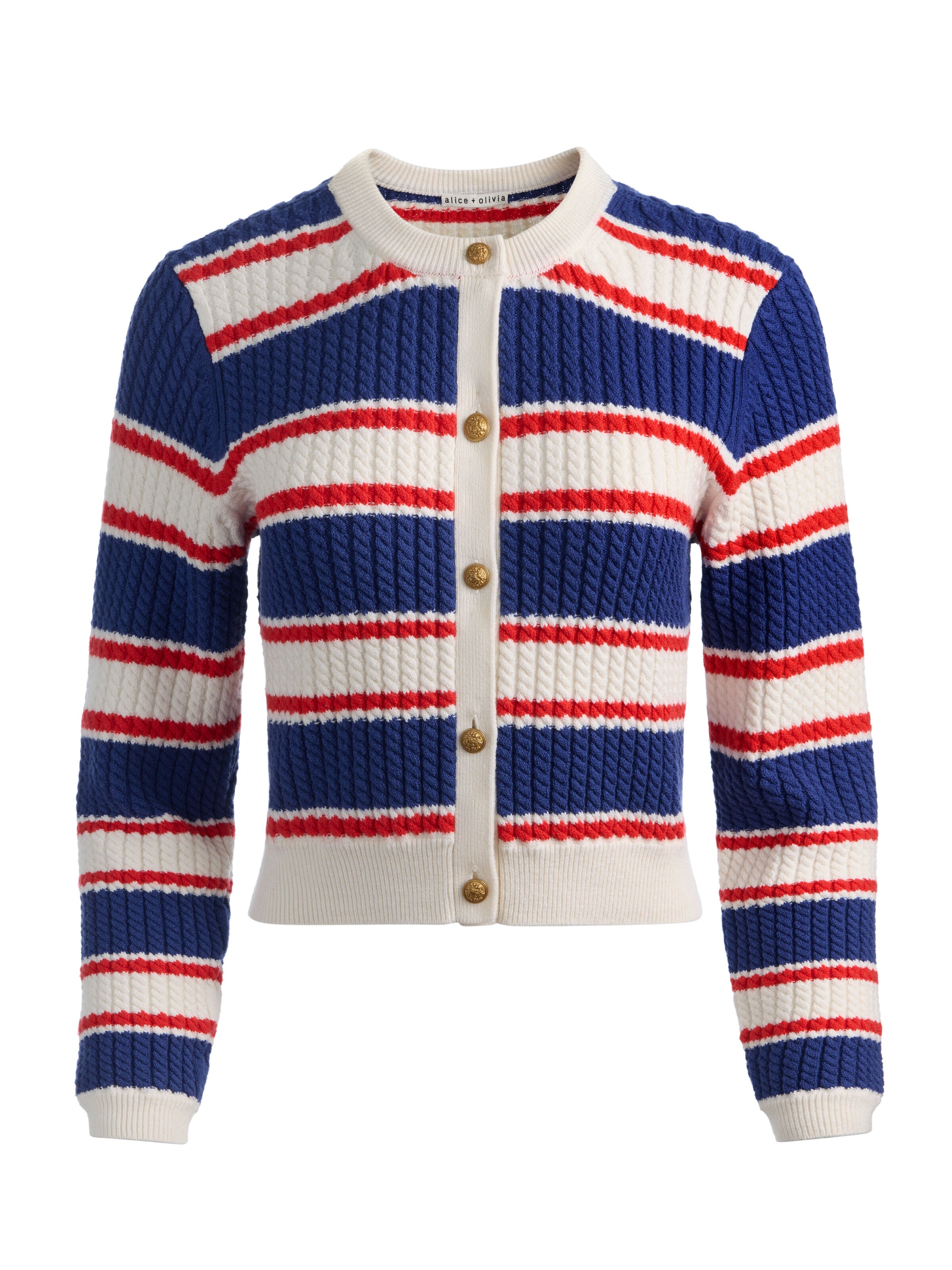 CARDIGAN EN MAILLE TORSADÉE RAYÉ DOLLIE-ALICE + OLIVIA