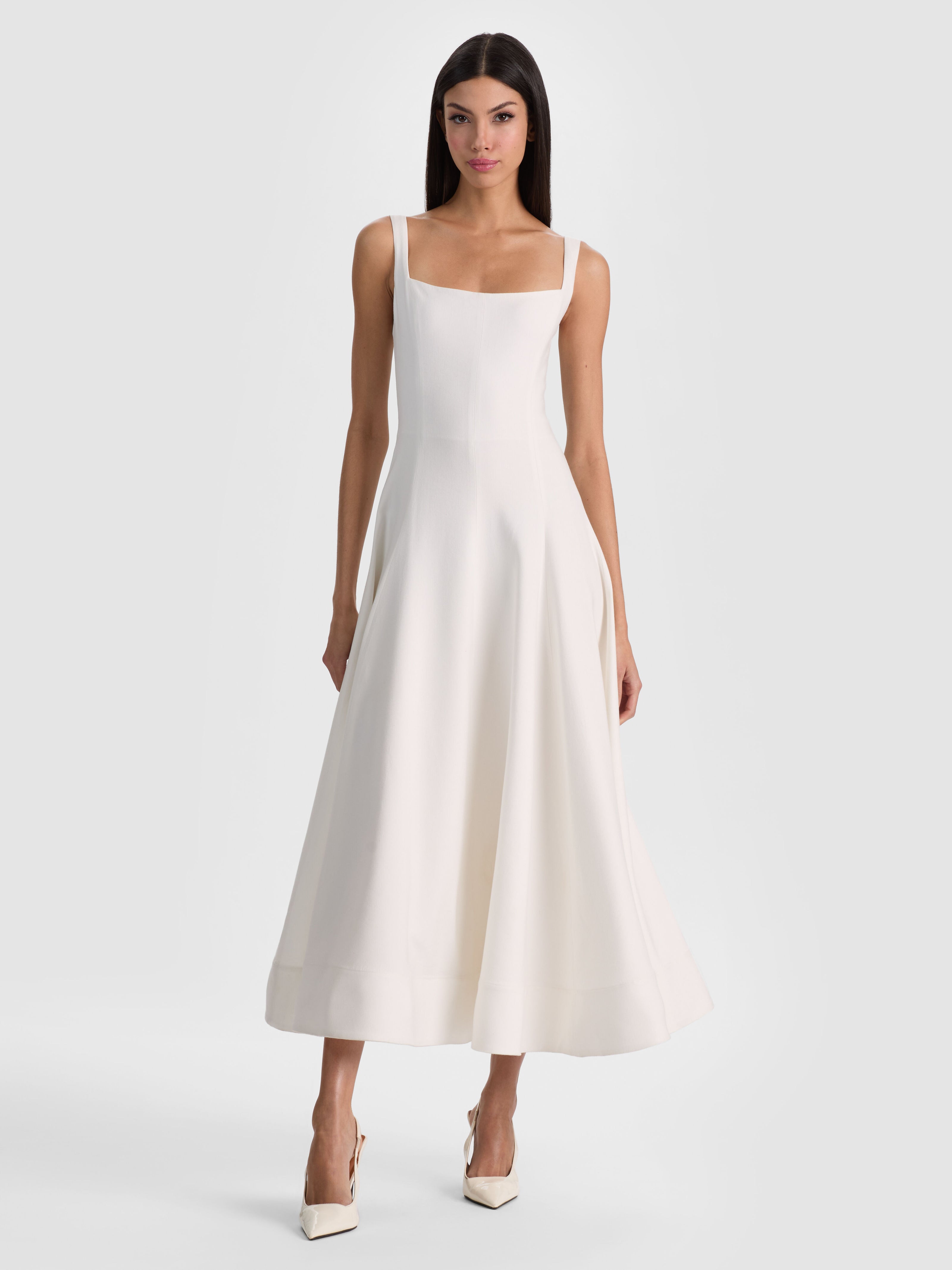 POLLY FLARED MIDI DRESS-OFF WHITE-ALICE + OLIVIA
