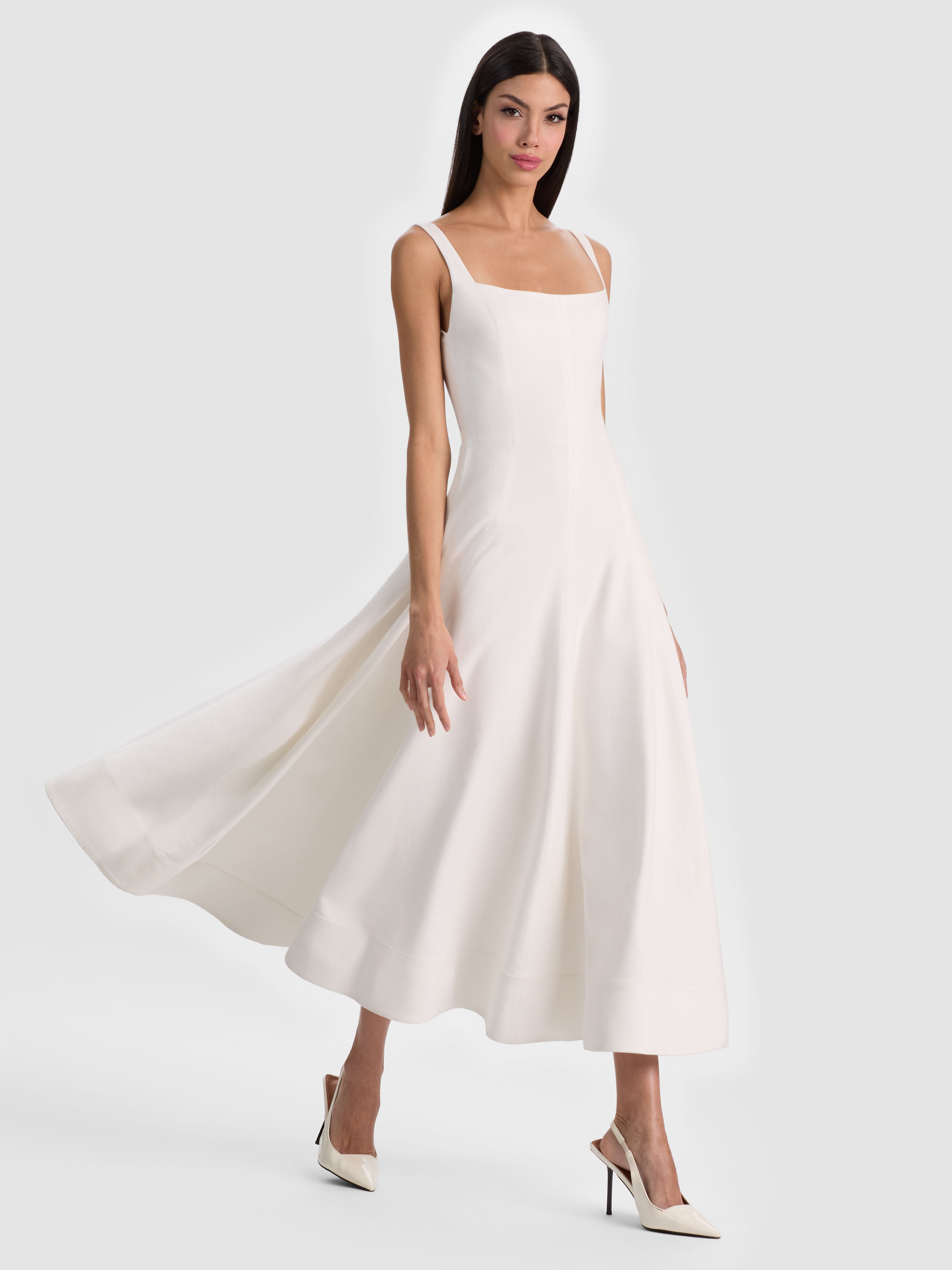 POLLY FLARED MIDI DRESS-OFF WHITE-ALICE + OLIVIA