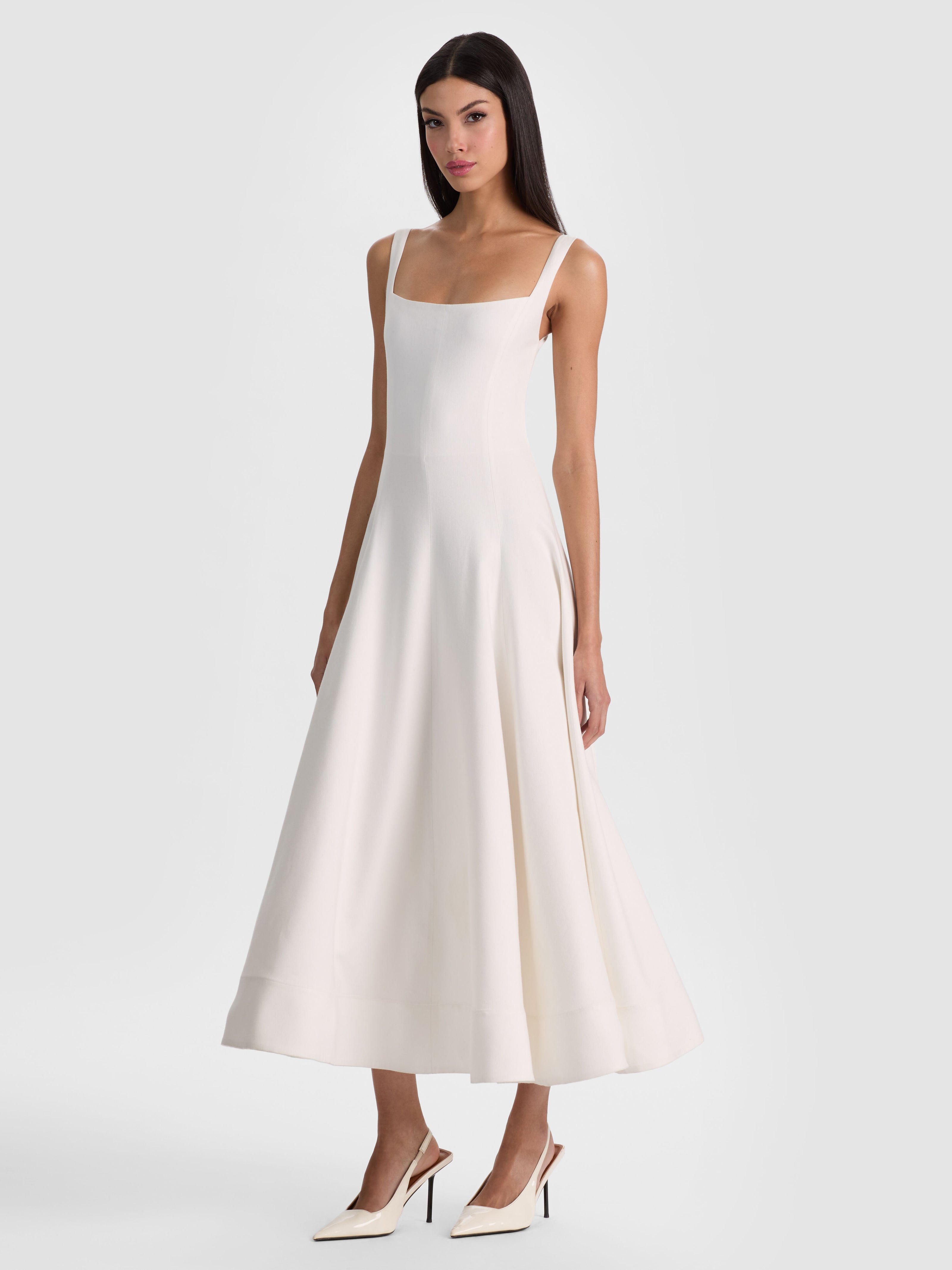POLLY FLARED MIDI DRESS in OFF WHITE
