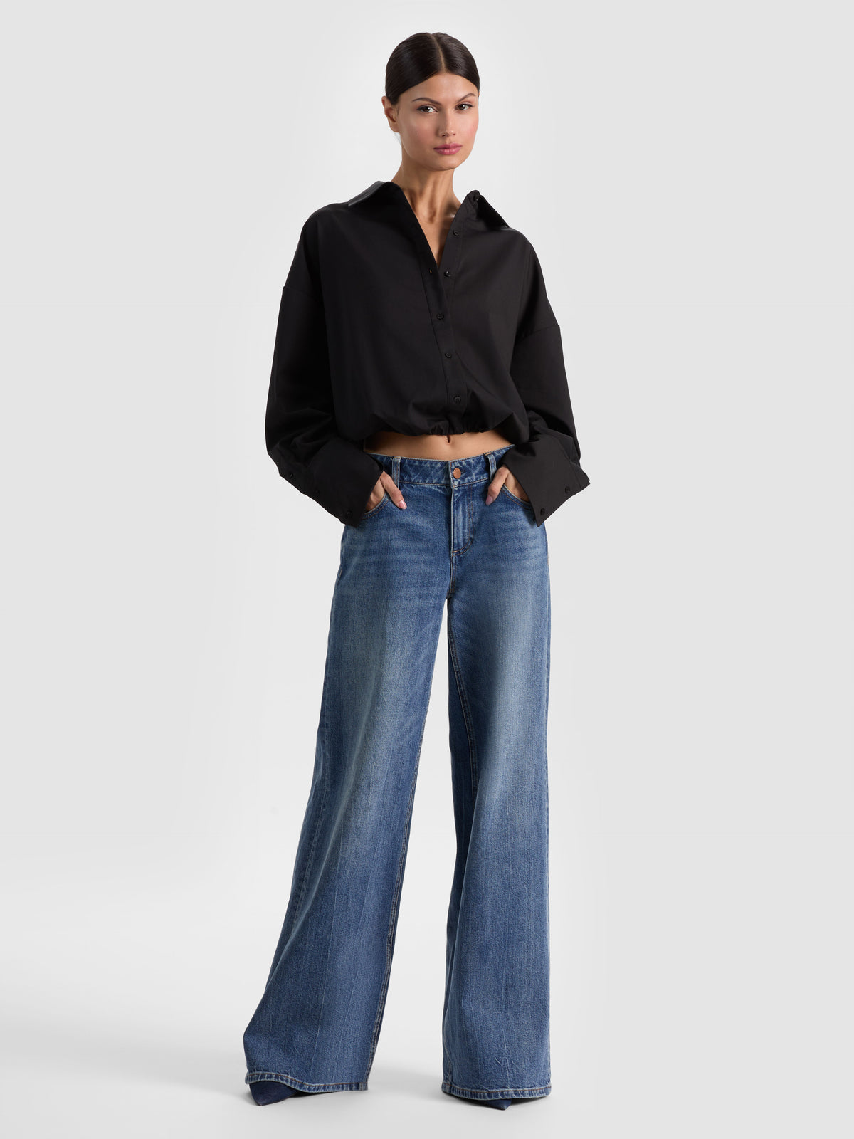 TOBIE CINCHED BUTTON DOWN - BLACK