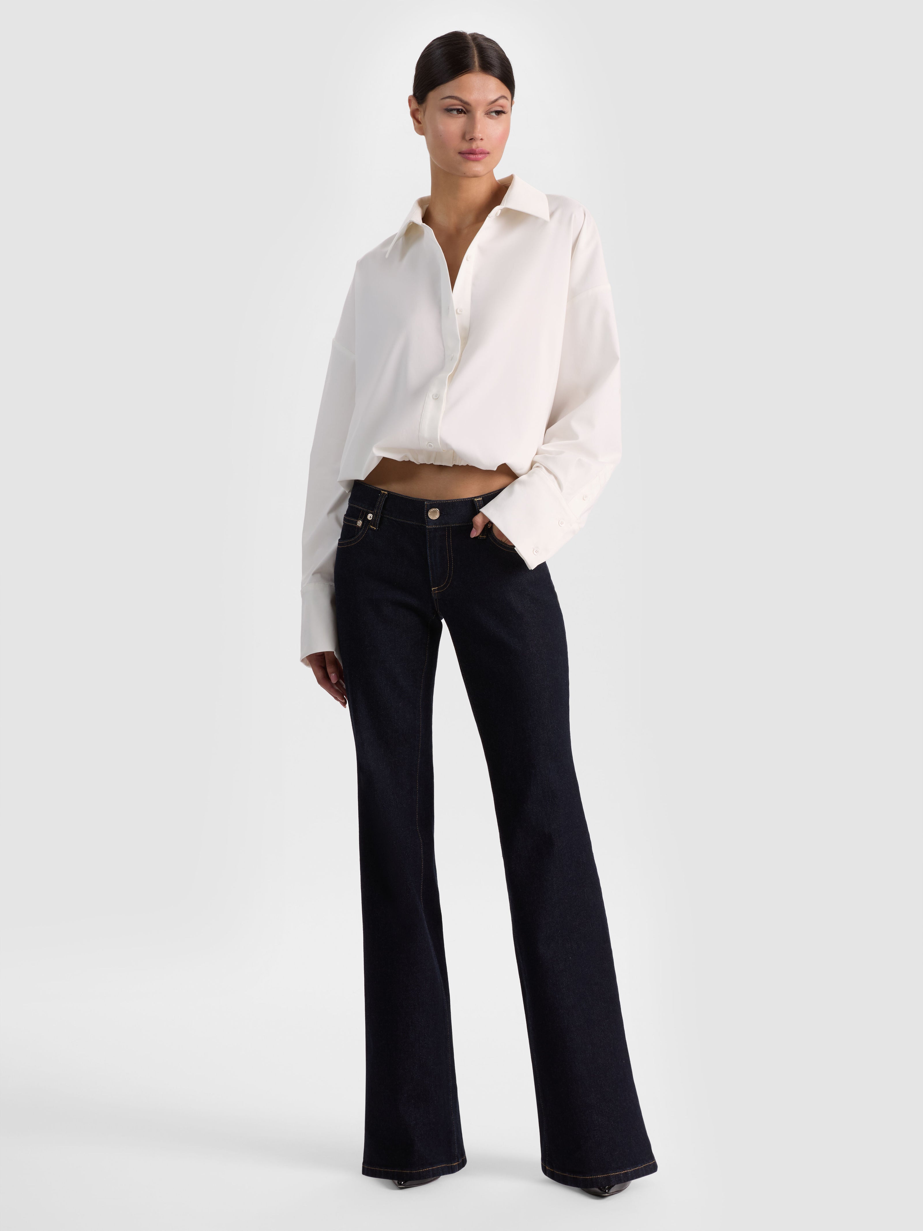 TOBIE CINCHED BUTTON DOWN-OFF WHITE-ALICE + OLIVIA