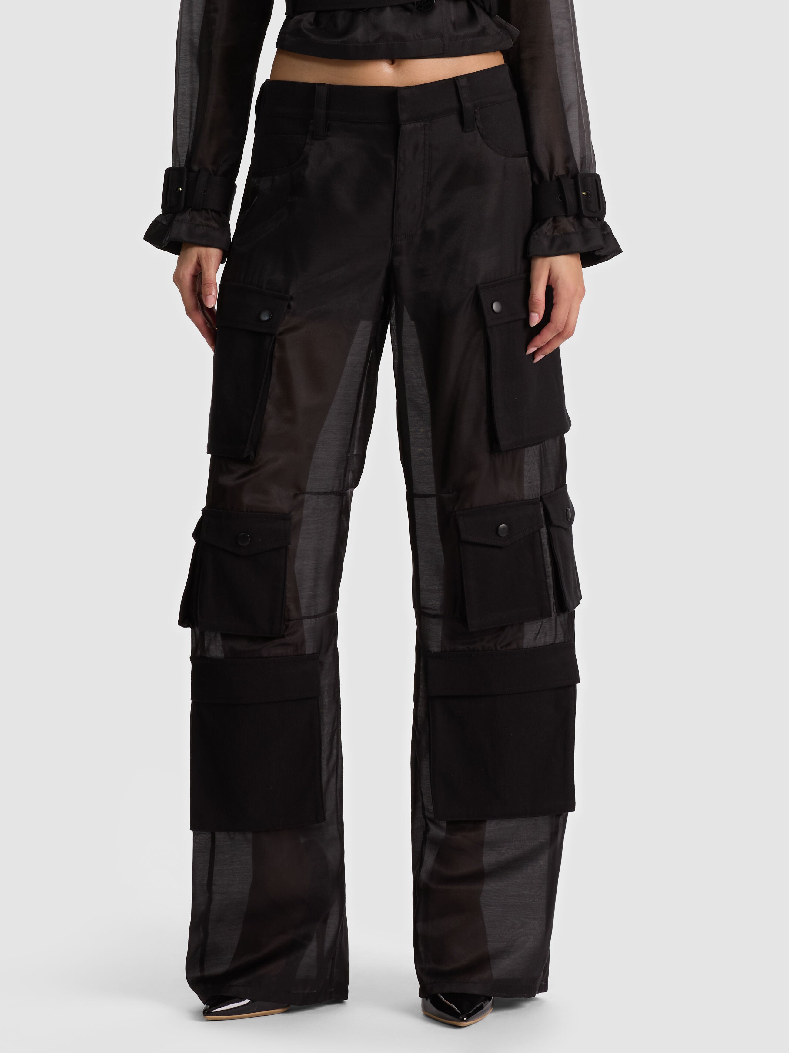 OLYMPIA SHEER COMBO CARGO PANT-Black-ALICE + OLIVIA
