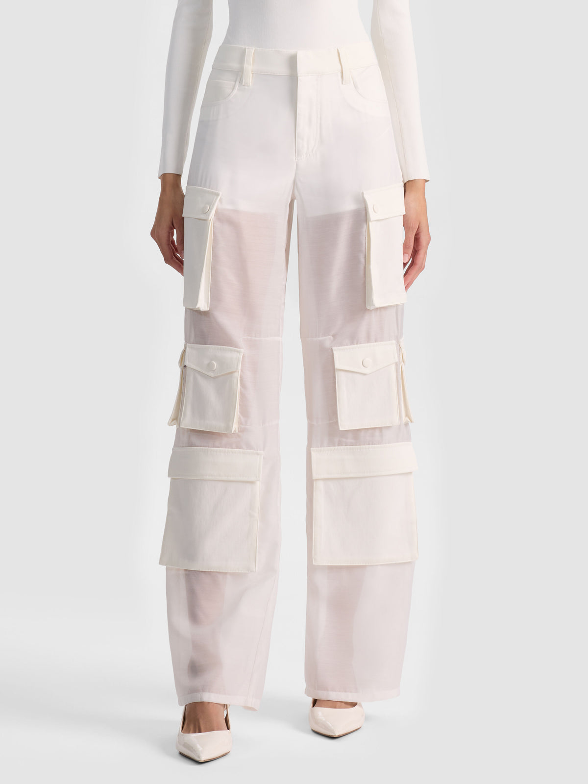 OLYMPIA SHEER COMBO CARGO PANT - OFF WHITE