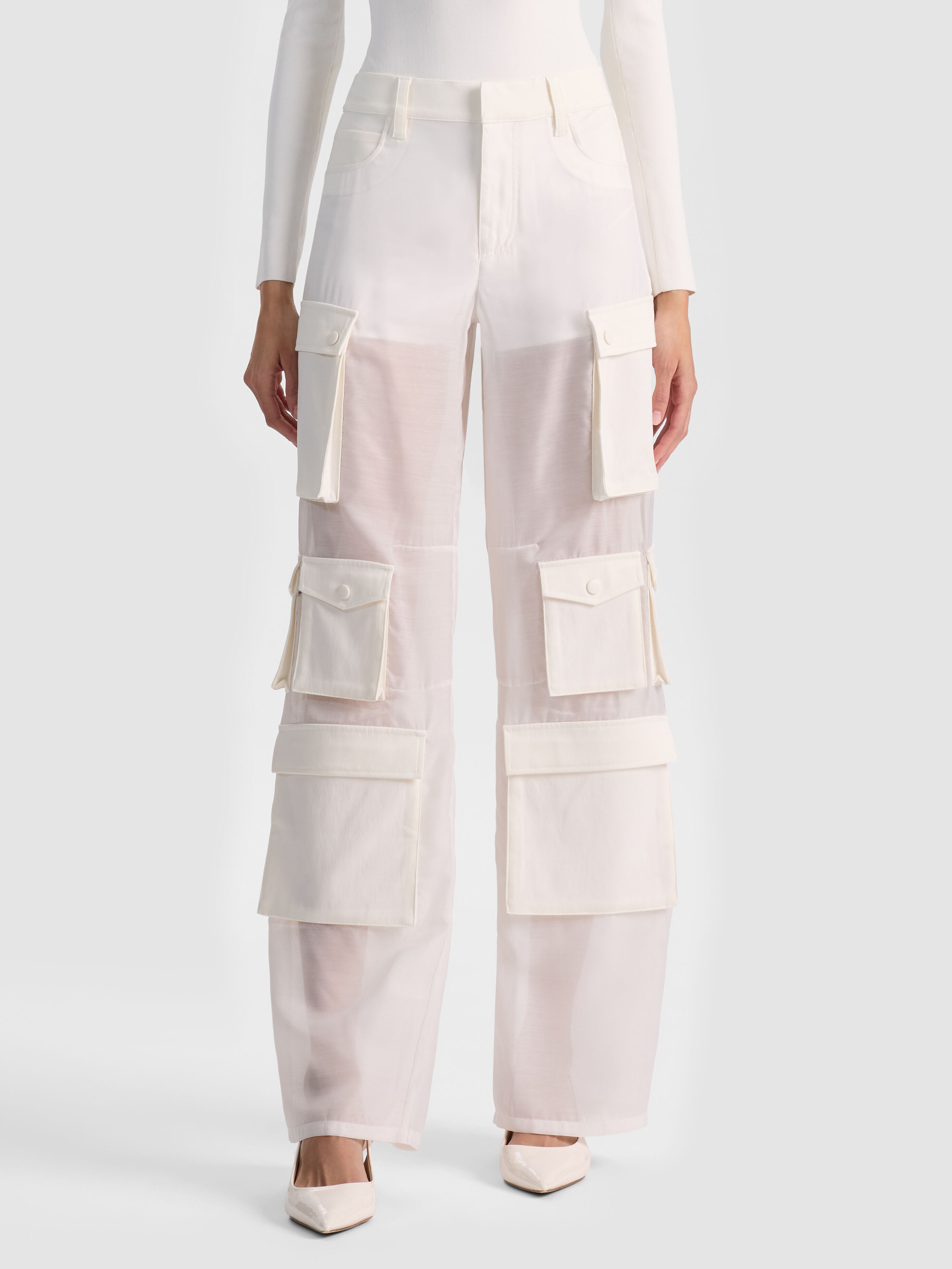 OLYMPIA SHEER COMBO CARGO PANT-OFF WHITE-ALICE + OLIVIA
