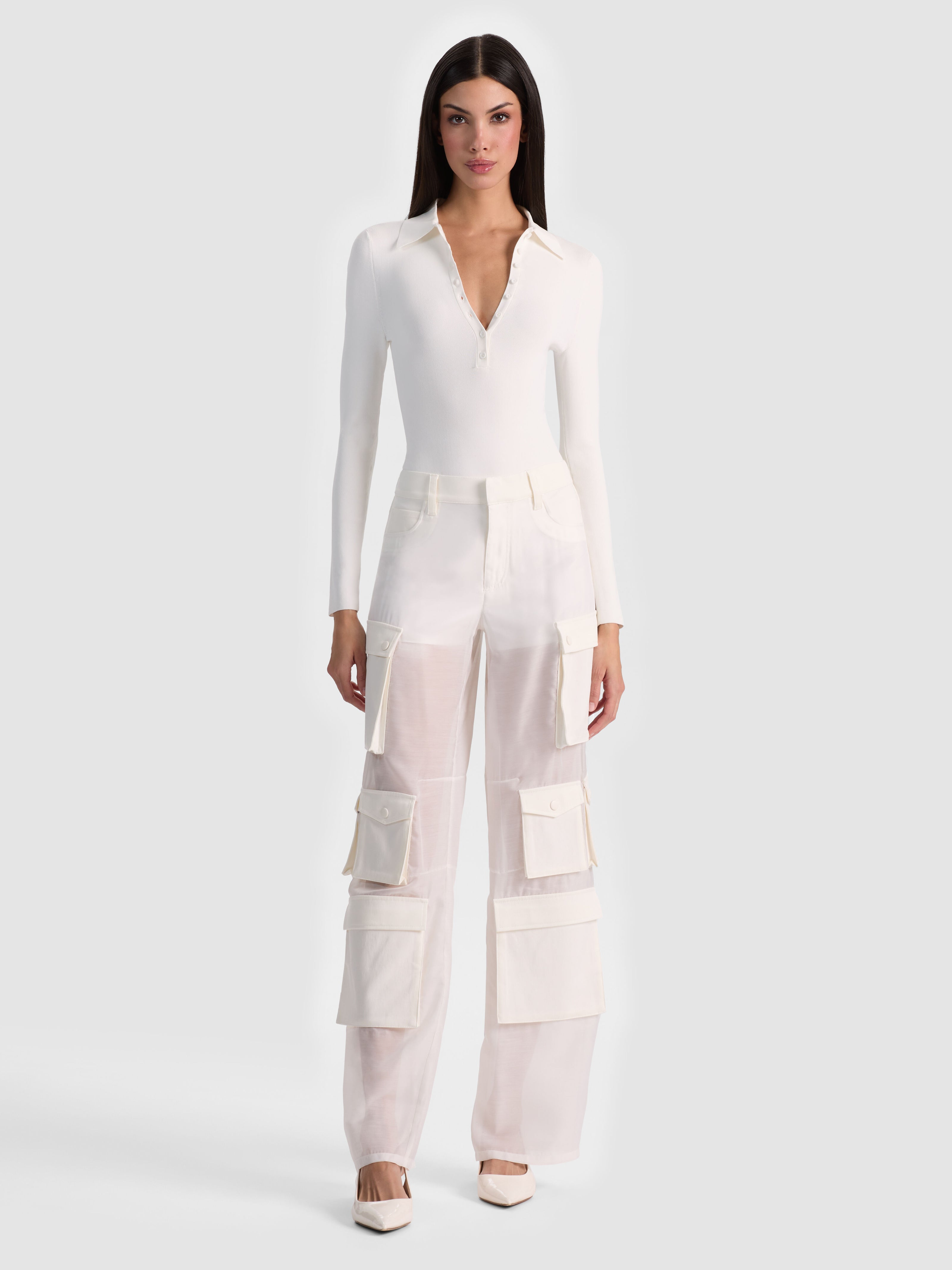 OLYMPIA SHEER COMBO CARGO PANT-OFF WHITE-ALICE + OLIVIA