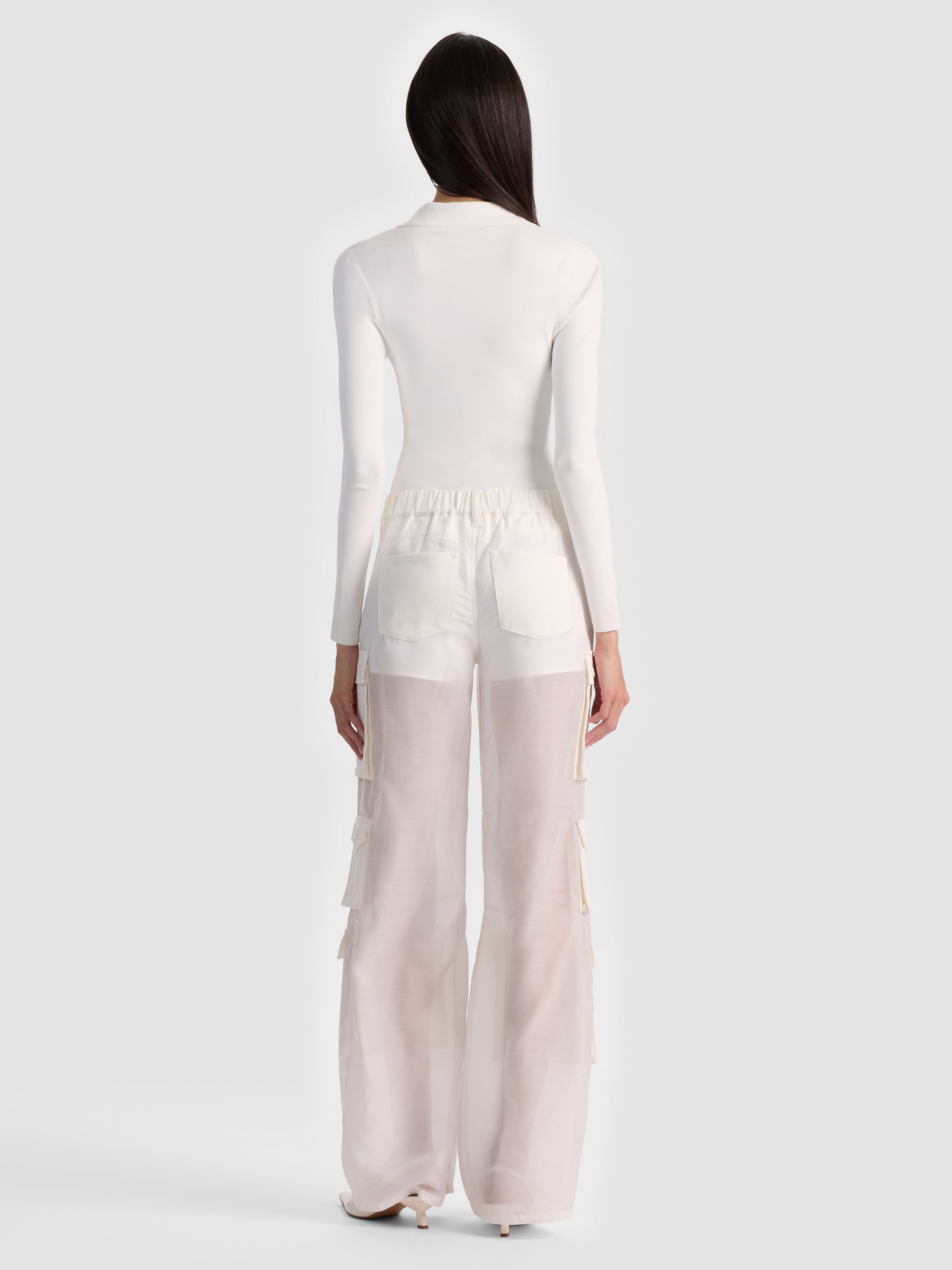OLYMPIA SHEER COMBO CARGO PANT-OFF WHITE-ALICE + OLIVIA