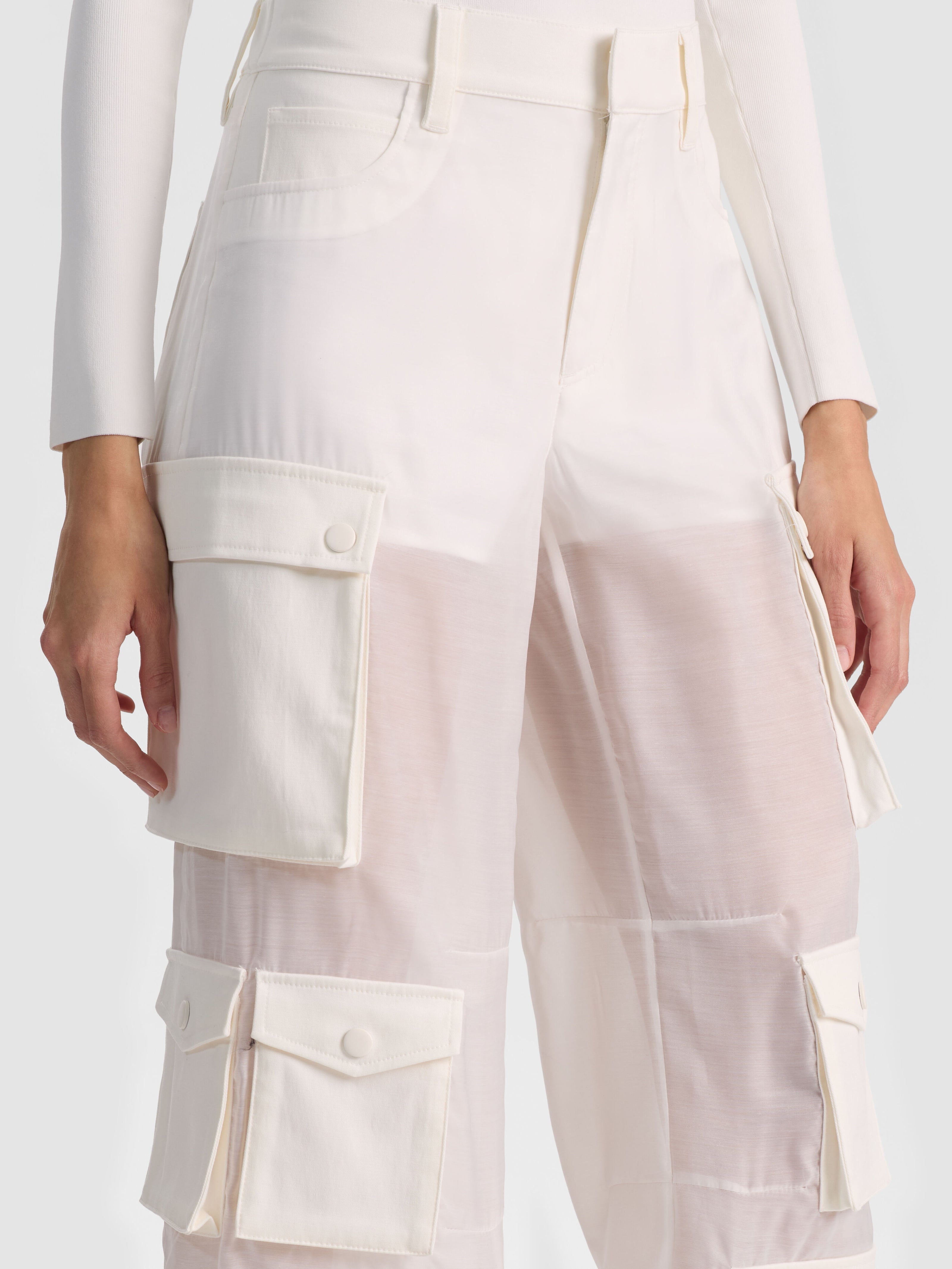 OLYMPIA SHEER COMBO CARGO PANT-OFF WHITE-ALICE + OLIVIA