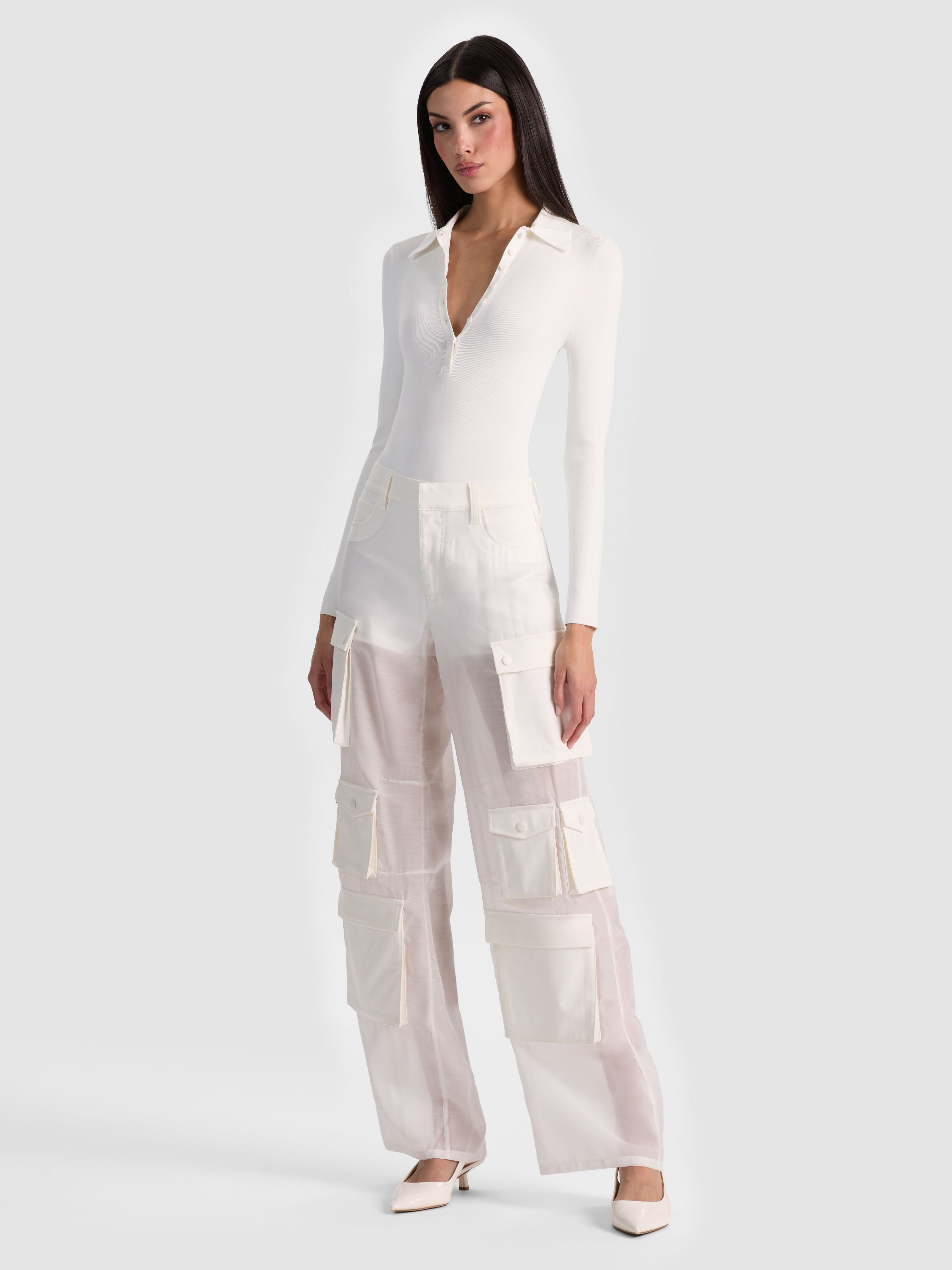 OLYMPIA SHEER COMBO CARGO PANT-OFF WHITE-ALICE + OLIVIA