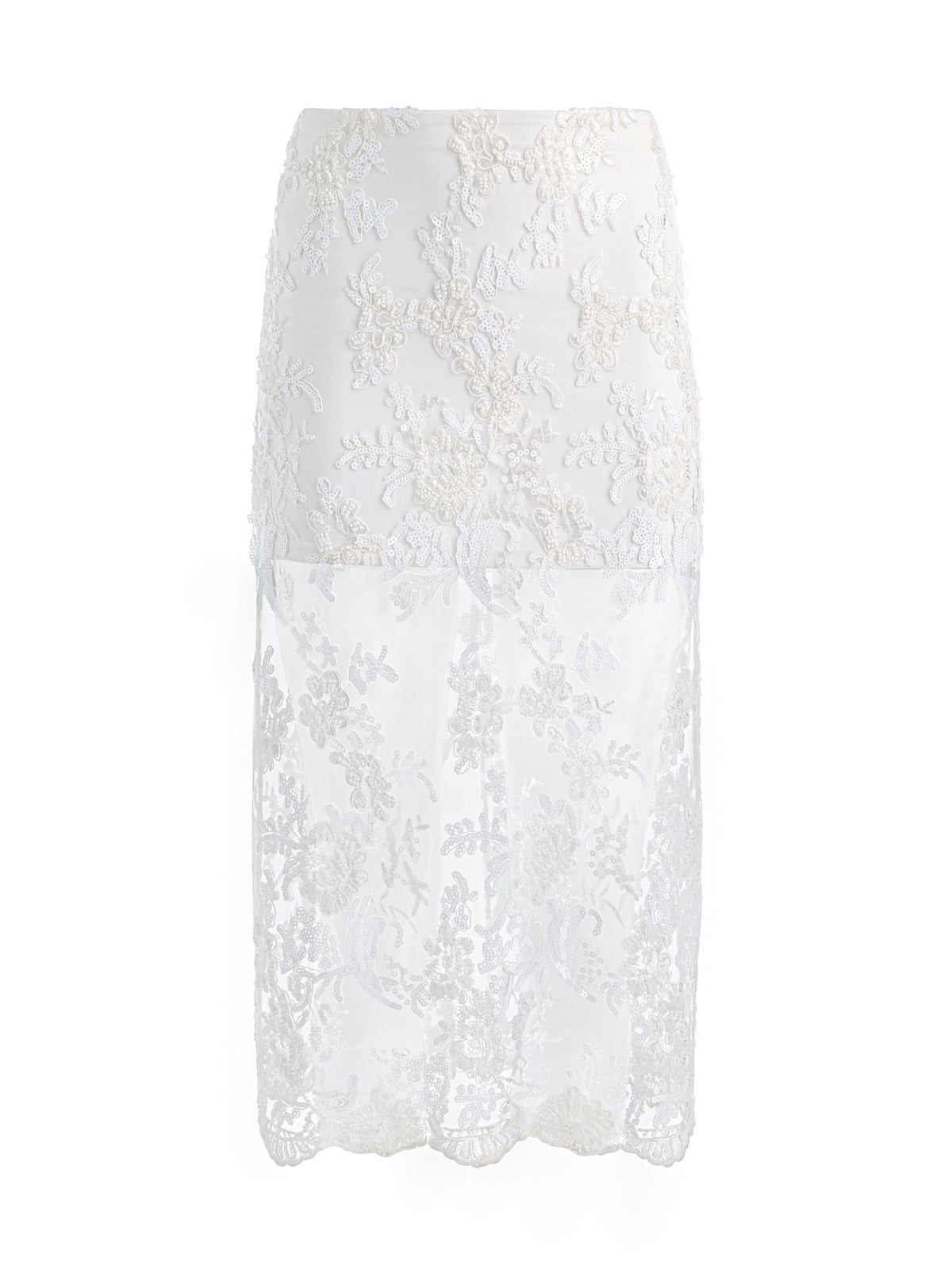 MEDINE EMBELLISHED LACE MIDI SKIRT - OFF WHITE