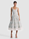 CHARLOTTE EMBR LACE SCOOP NK TIERED ANKLE LENGTH DRESS-OFF WHITE/CAROLINA BLUE-ALICE + OLIVIA