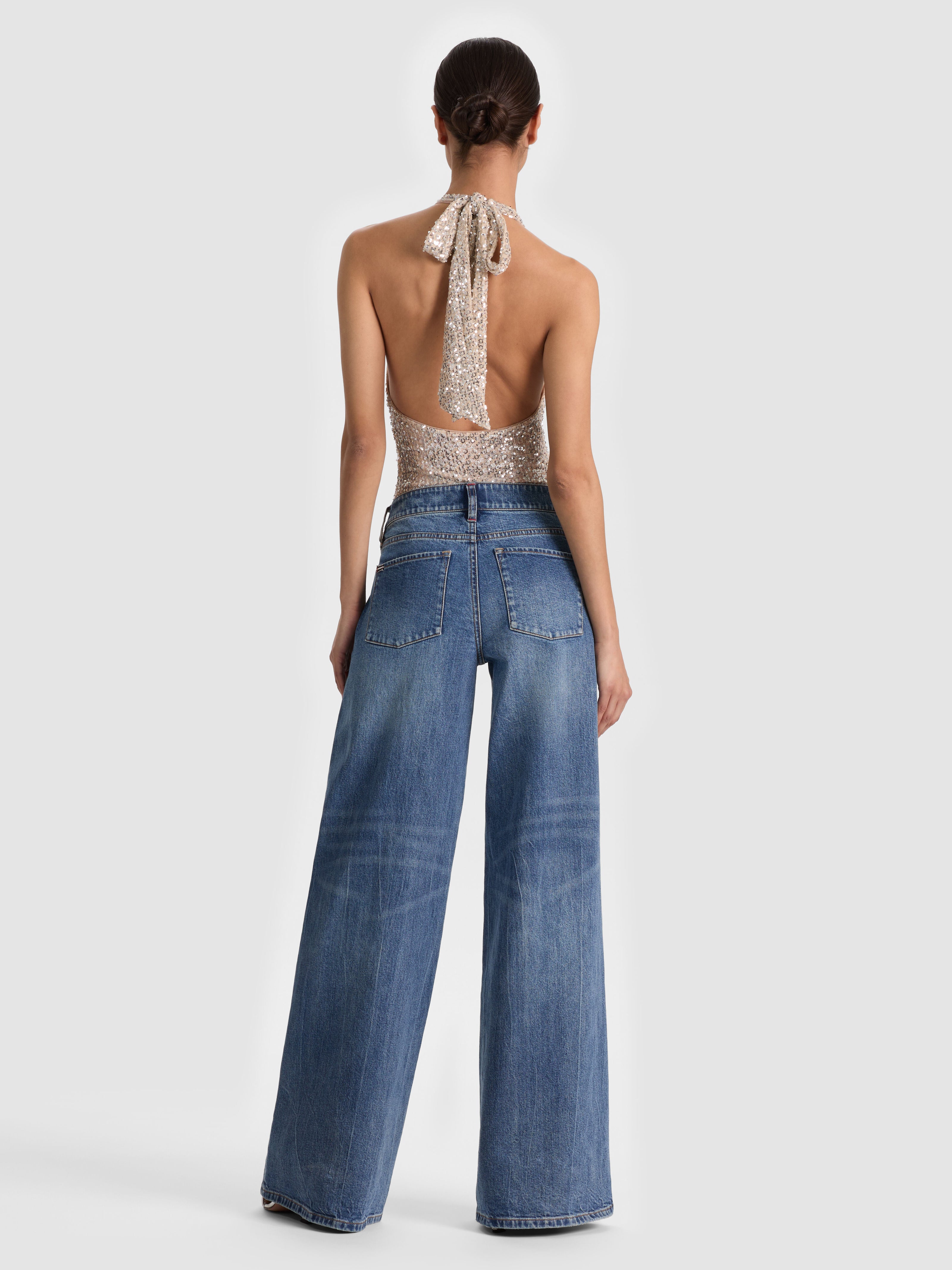 PIPPA SEQUIN BODYSUIT-ALMOND/SILVER-ALICE + OLIVIA