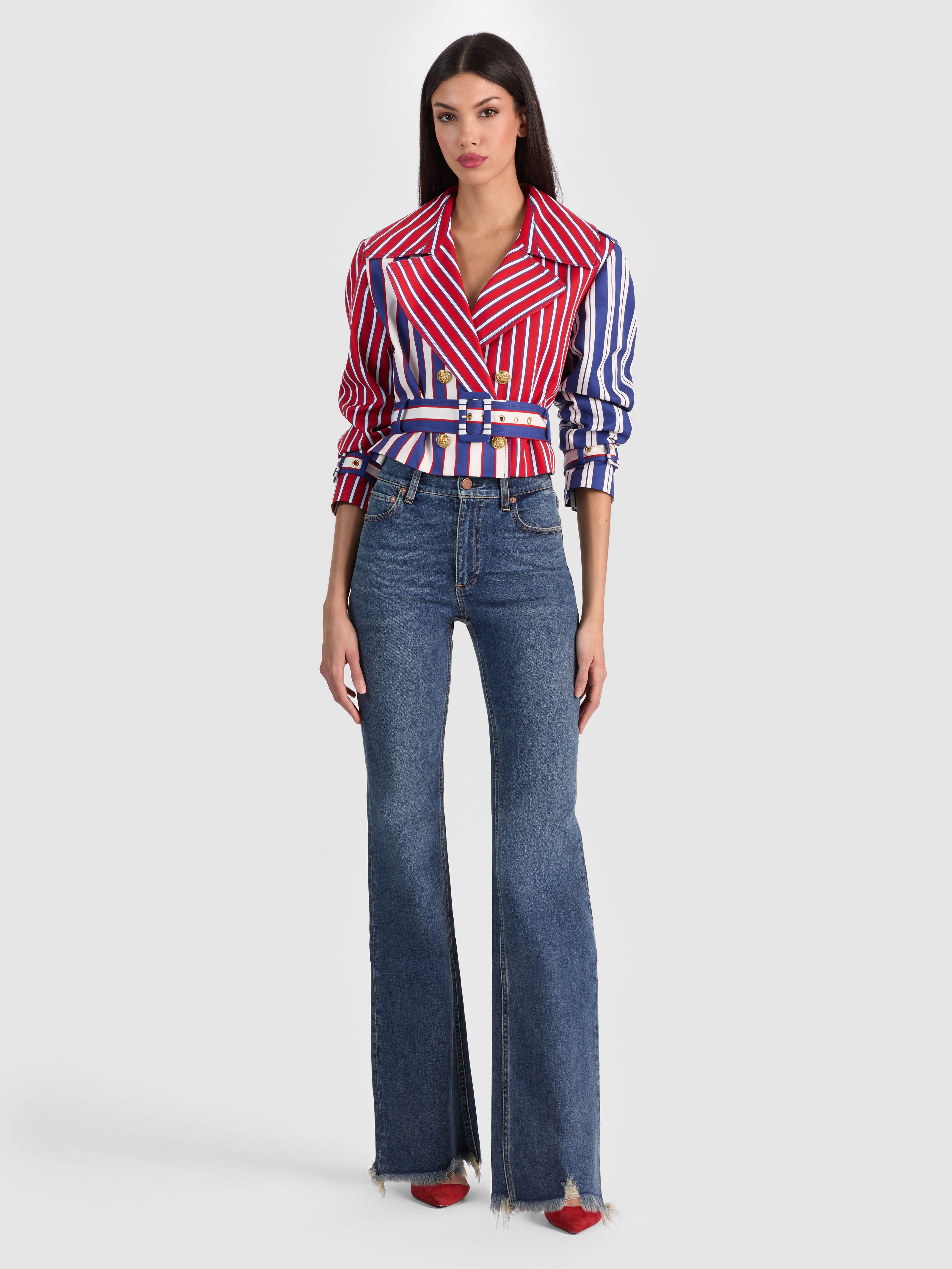 KEITH CROPPED TRENCH-TWILGHT BLU/CHIL PEP MIX STRIP-ALICE + OLIVIA