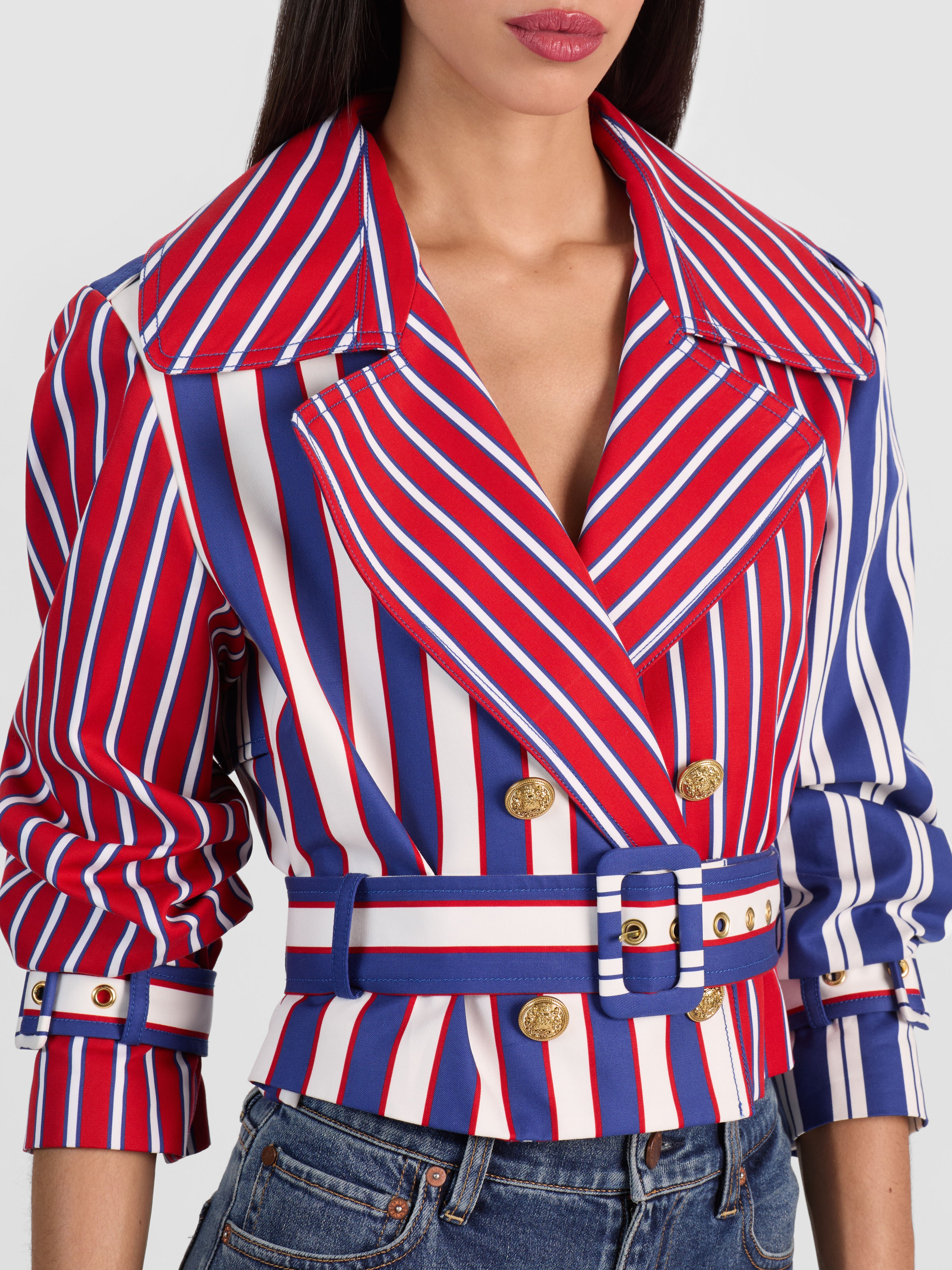 KEITH CROPPED TRENCH-TWILGHT BLU/CHIL PEP MIX STRIP-ALICE + OLIVIA