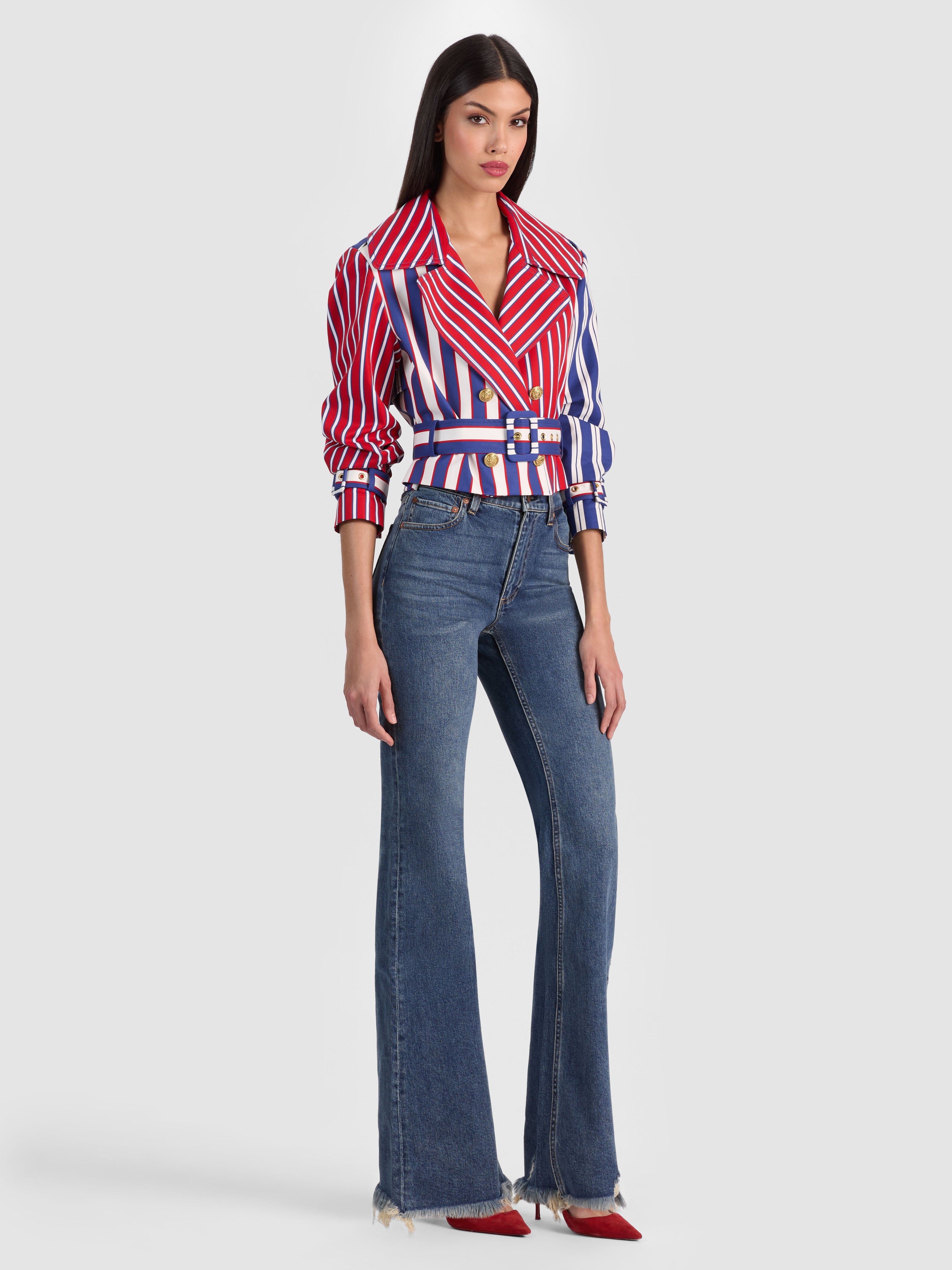 KEITH CROPPED TRENCH-TWILGHT BLU/CHIL PEP MIX STRIP-ALICE + OLIVIA