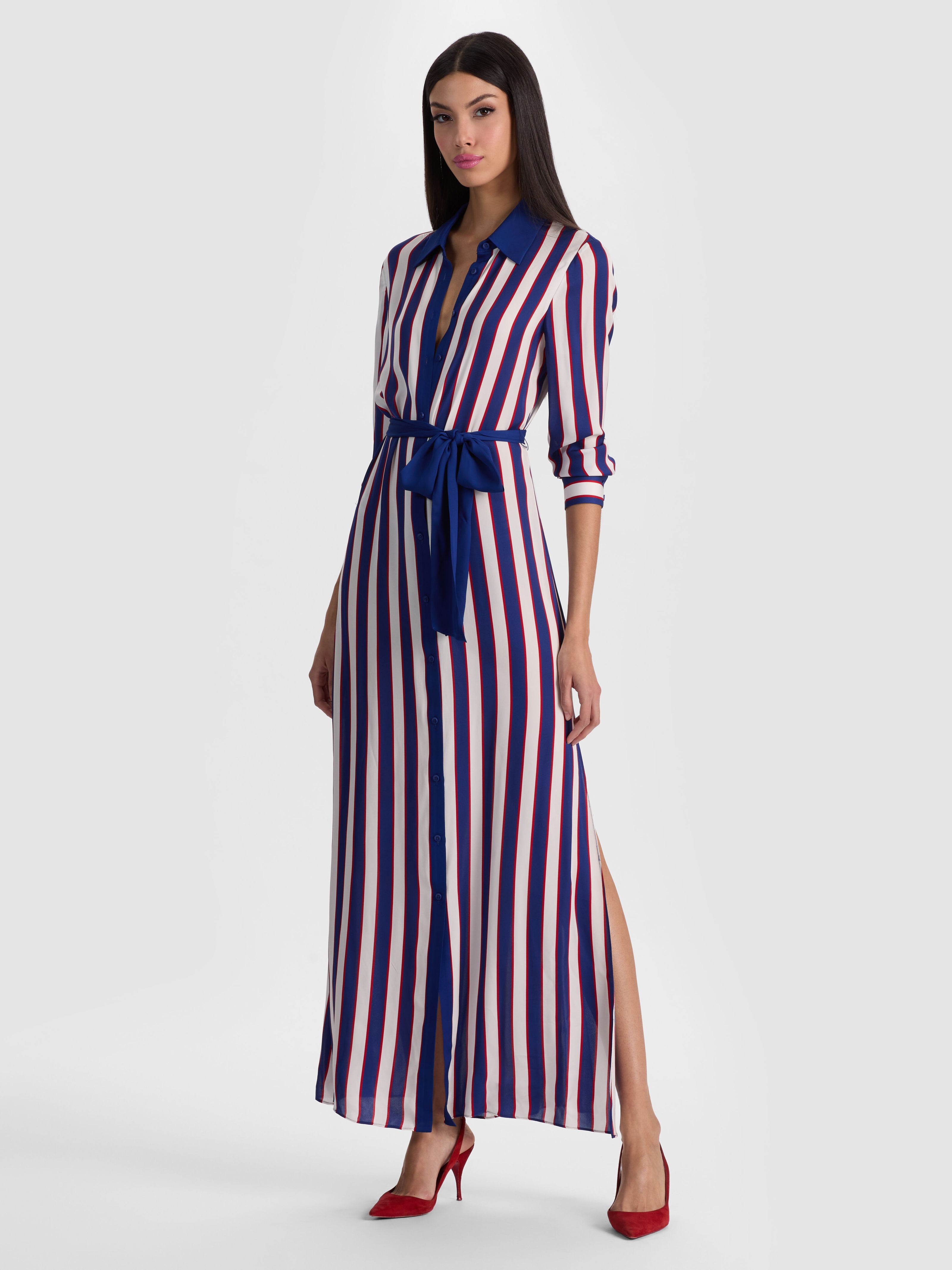CHASSIDY MAXI SHIRT DRESS-NOVEAU STRIPE TWILIGHT BLUE-ALICE + OLIVIA
