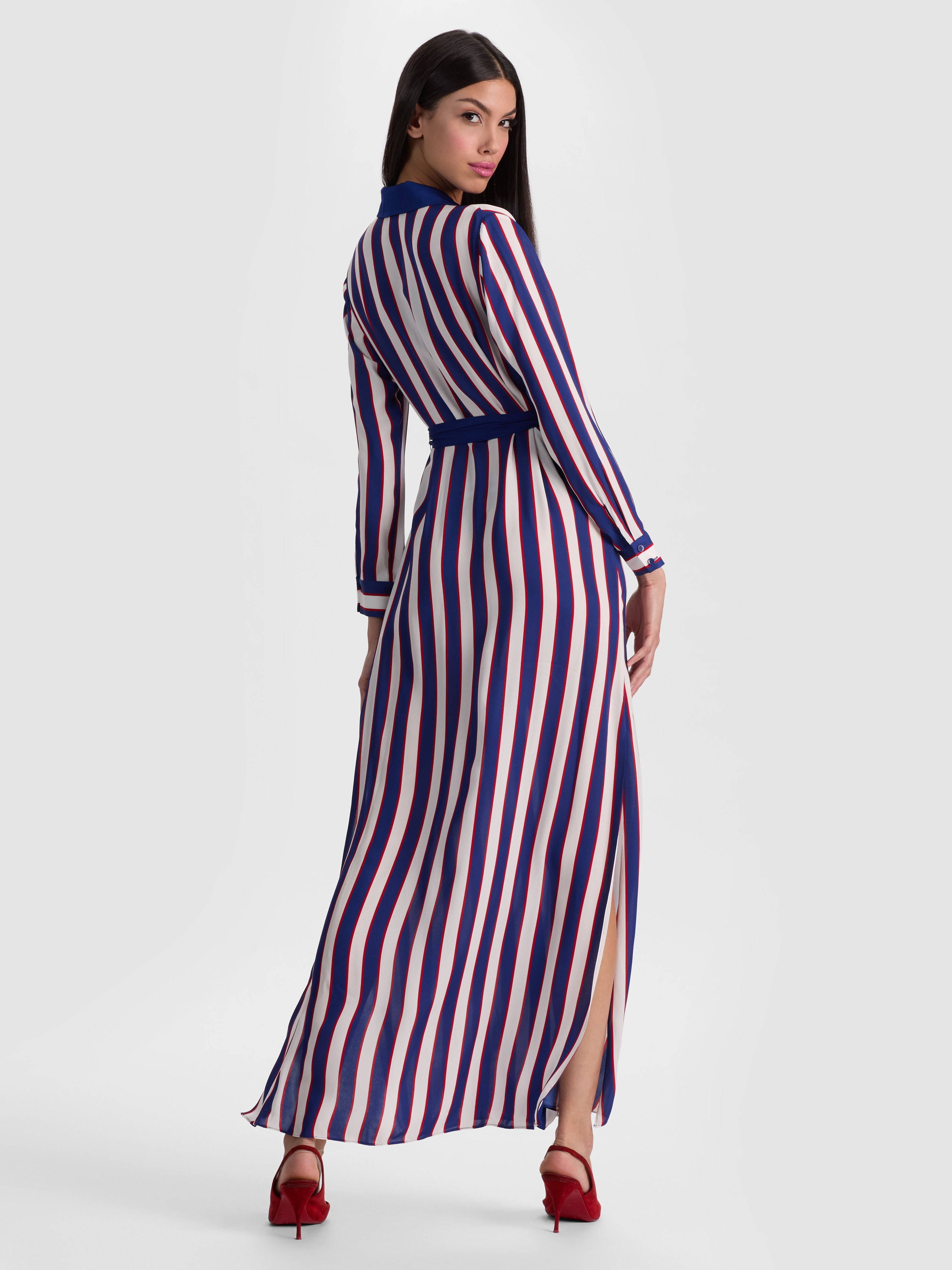 CHASSIDY MAXI SHIRT DRESS-NOVEAU STRIPE TWILIGHT BLUE-ALICE + OLIVIA