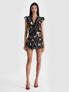 NOAH PLEATED MINI SKORT-TWISTING VINES BLACK-ALICE + OLIVIA