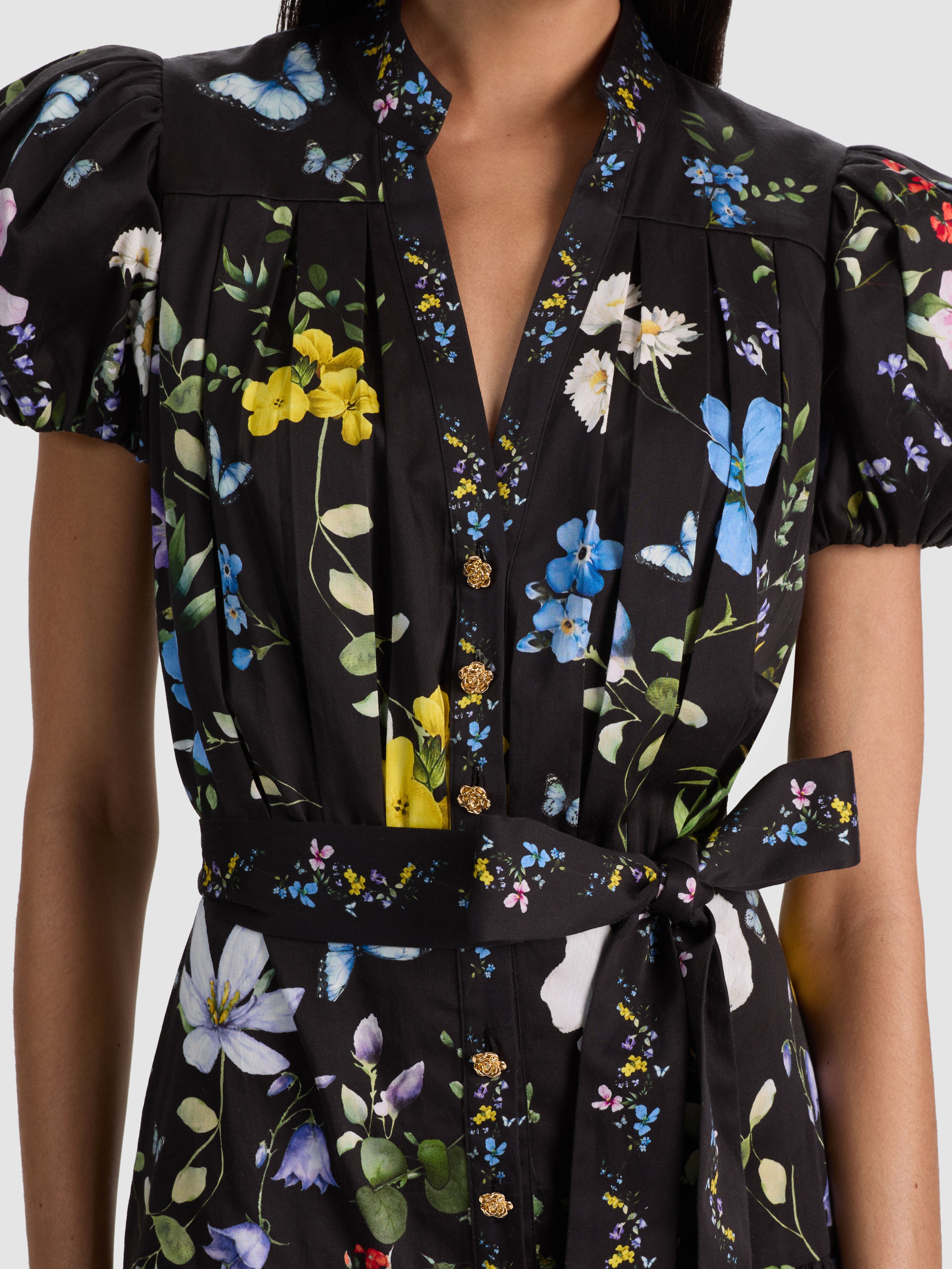 CORA MINI SHIRT DRESS-TWISTING VINES BLACK-ALICE + OLIVIA