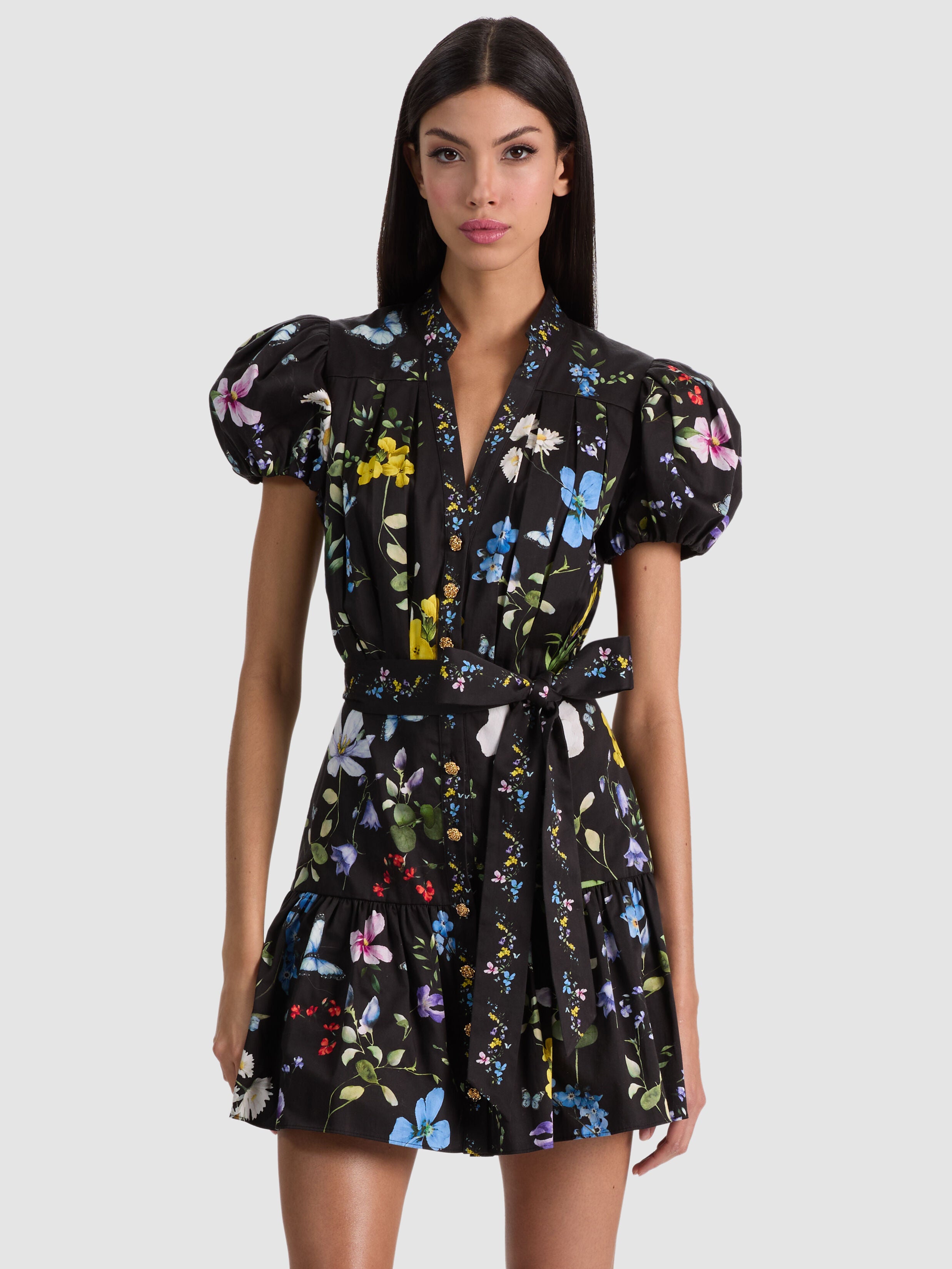 CORA MINI SHIRT DRESS-TWISTING VINES BLACK-ALICE + OLIVIA