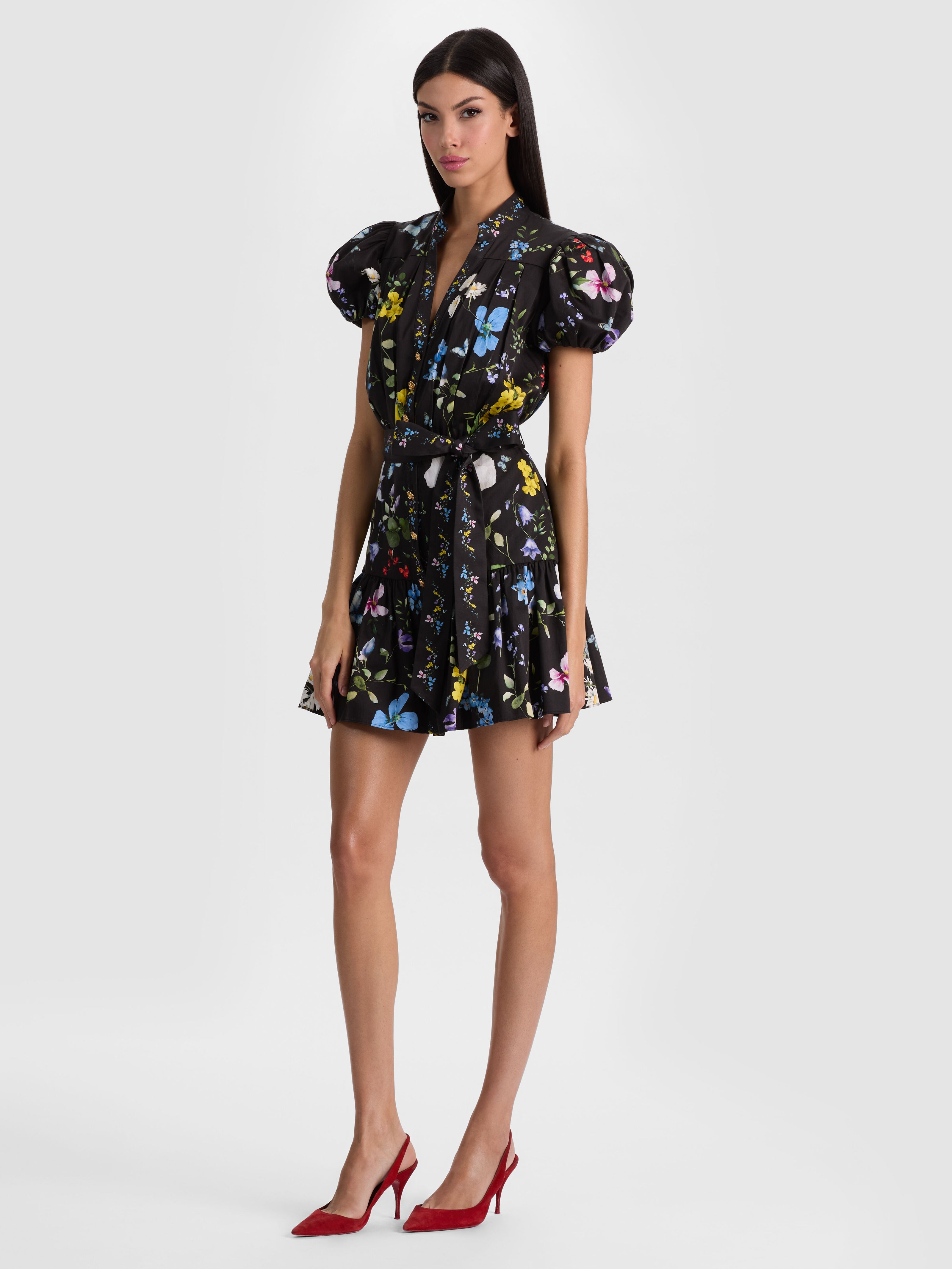 CORA MINI SHIRT DRESS-TWISTING VINES BLACK-ALICE + OLIVIA