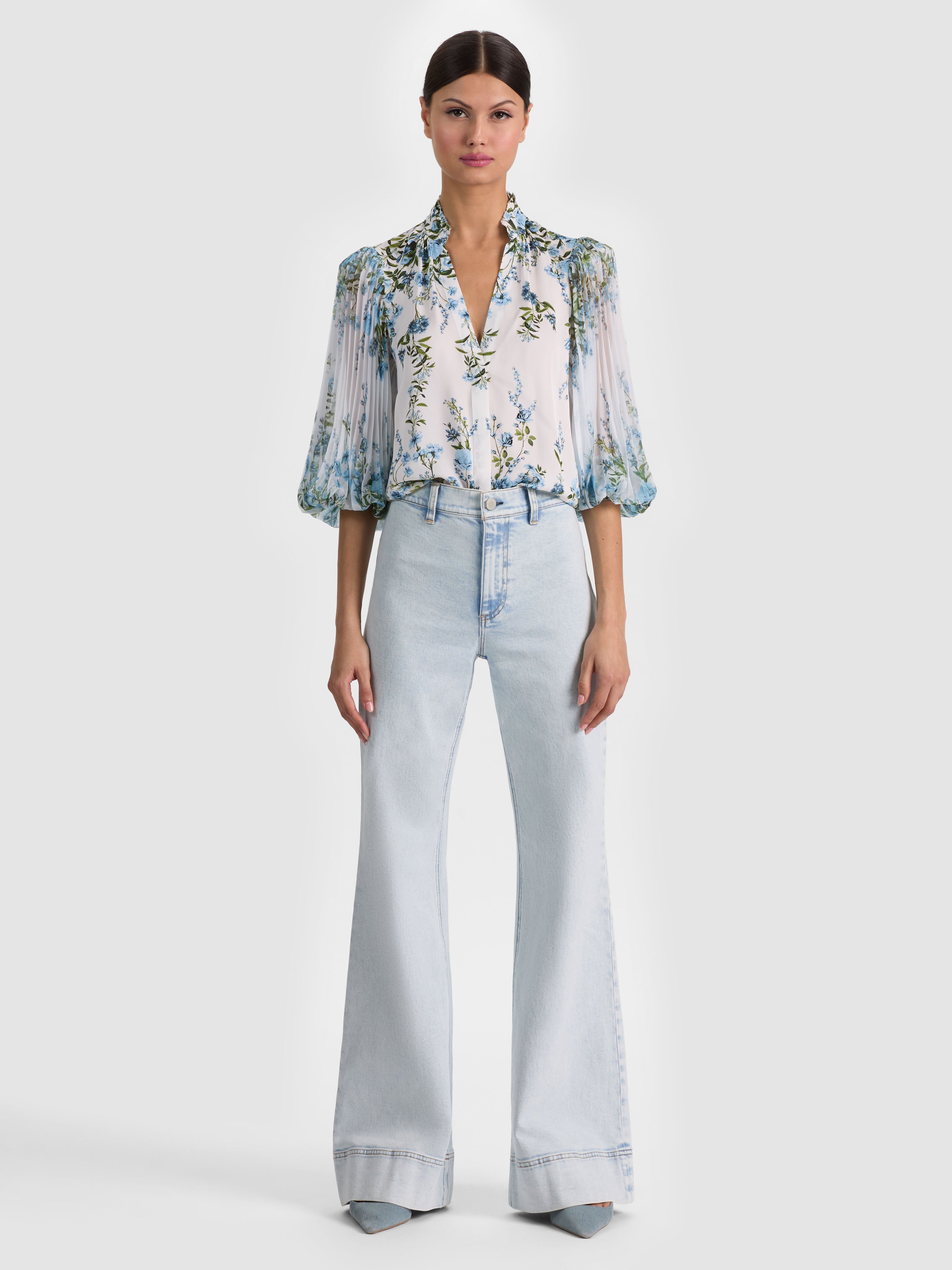 ILAN BUTTON DOWN BLOUSE-FRESH AIR CAROLINA BLUE-ALICE + OLIVIA