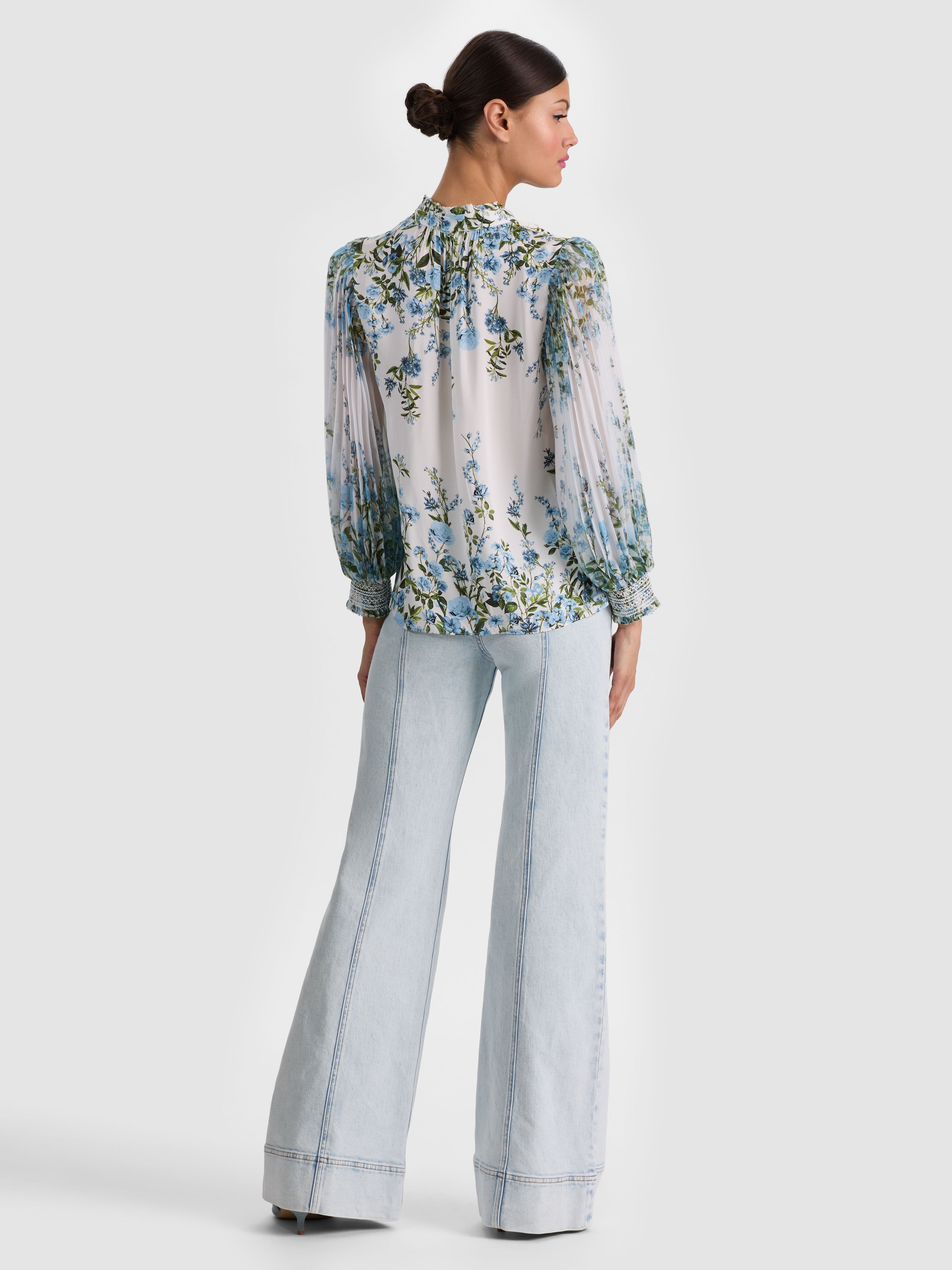 ILAN BUTTON DOWN BLOUSE-FRESH AIR CAROLINA BLUE-ALICE + OLIVIA