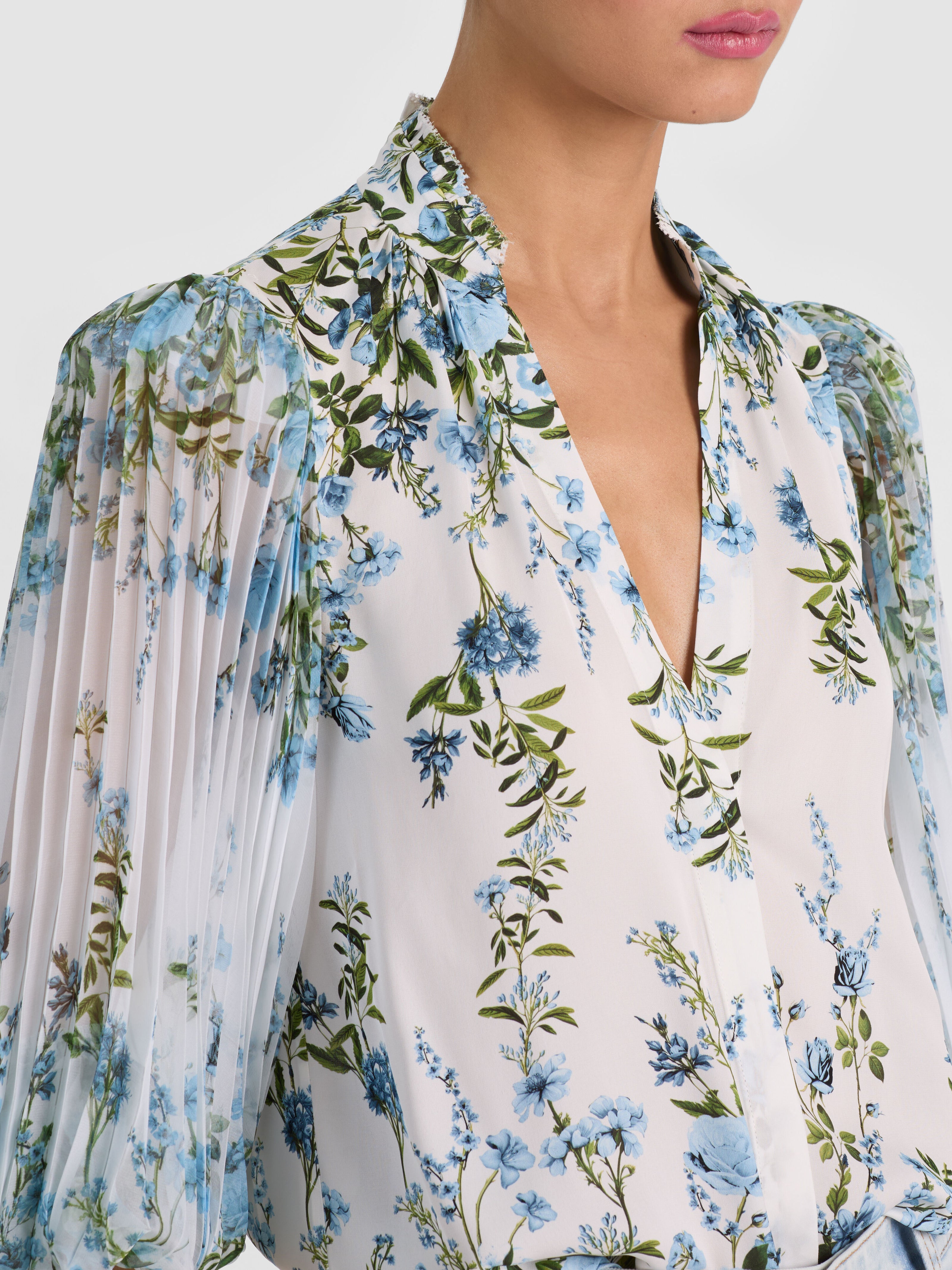 ILAN BUTTON DOWN BLOUSE-FRESH AIR CAROLINA BLUE-ALICE + OLIVIA