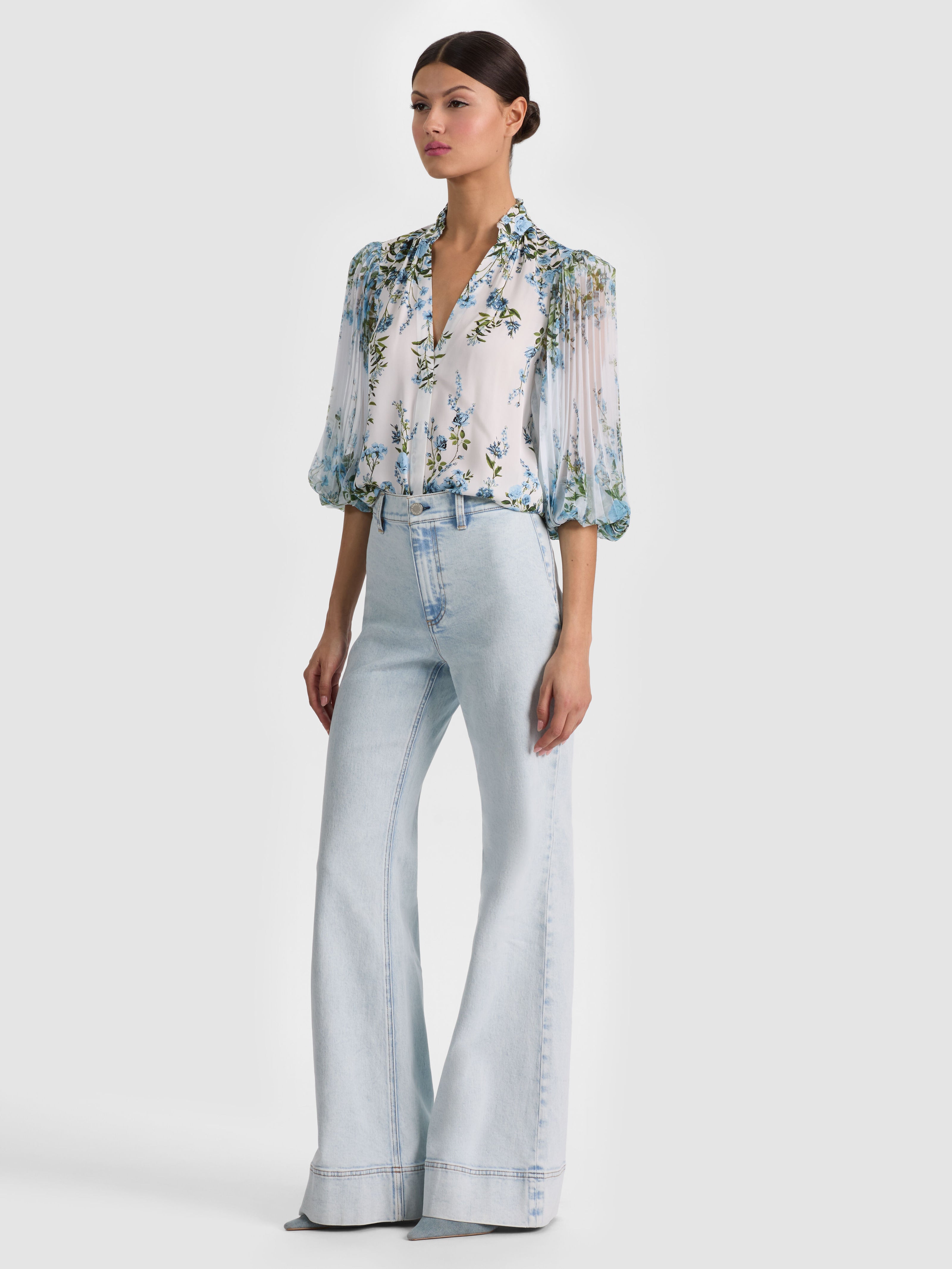 ILAN BUTTON DOWN BLOUSE-FRESH AIR CAROLINA BLUE-ALICE + OLIVIA
