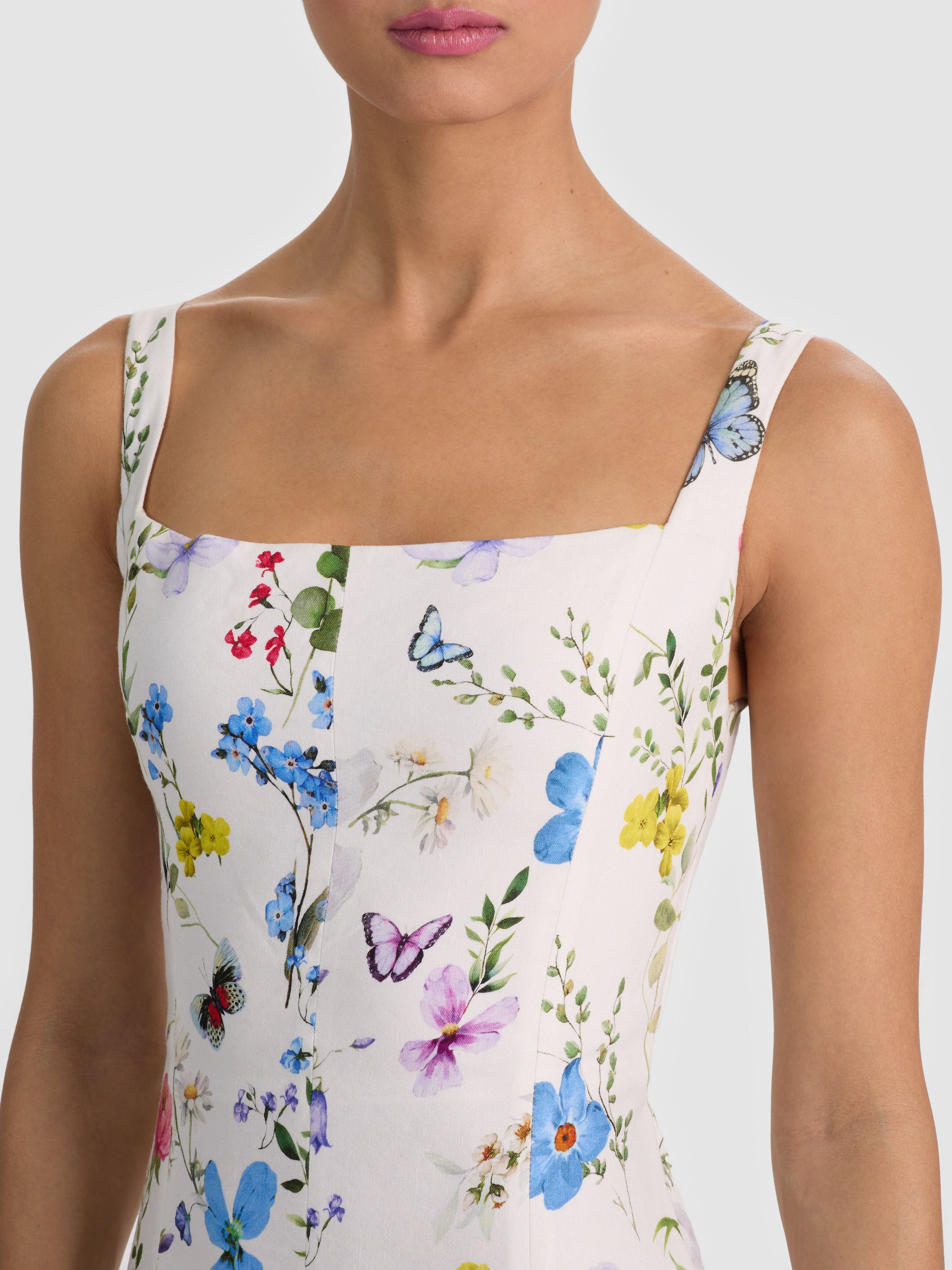 POLLY FLARED MIDI DRESS-TWISTING VINES OFF WHITE-ALICE + OLIVIA