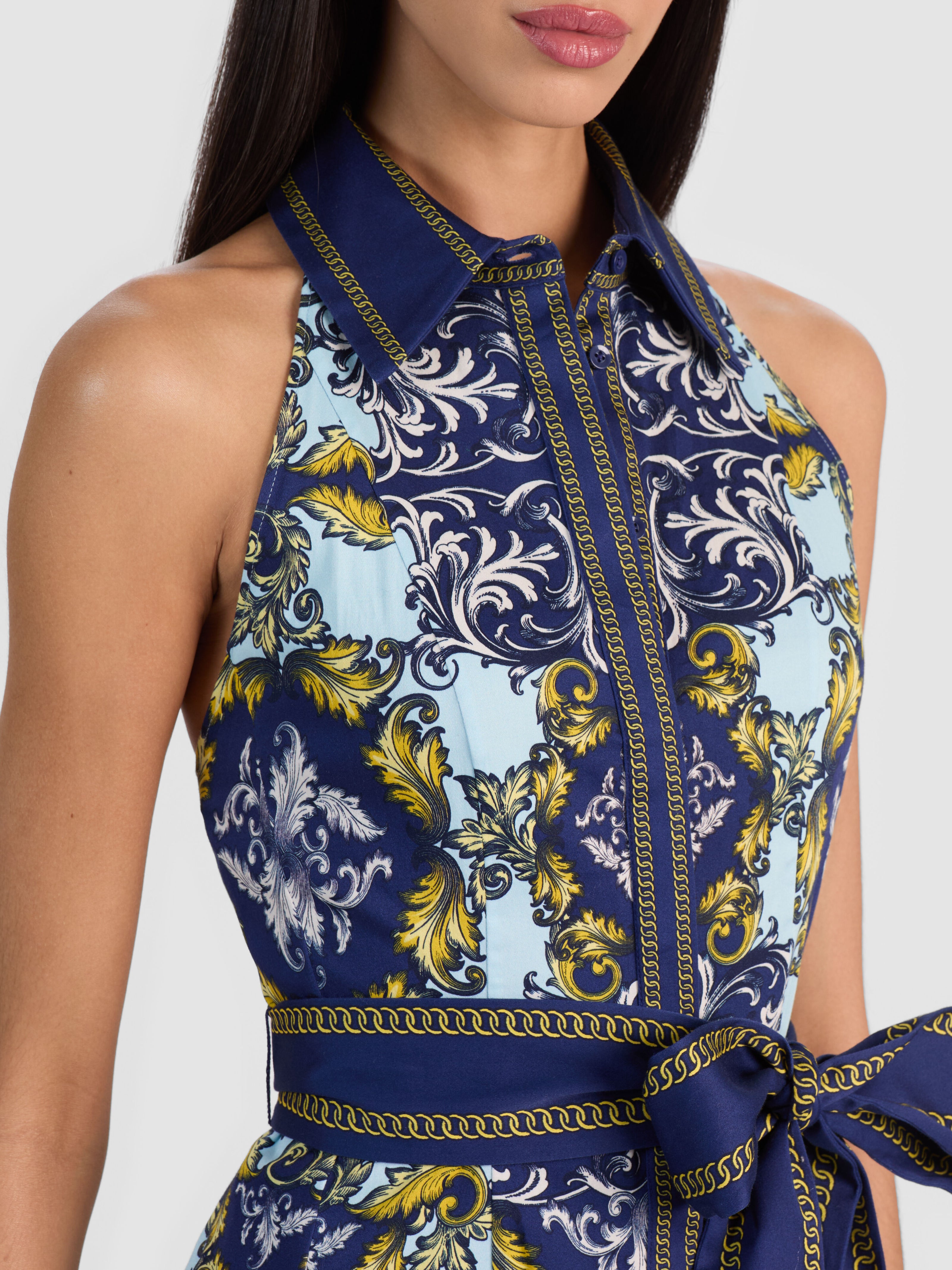 LUCY SLEEVELESS MINI SHIRT DRESS-ANTIQUE SCROLL-ALICE + OLIVIA