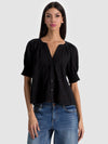 THALIA BUTTON DOWN BLOUSE-Black-ALICE + OLIVIA