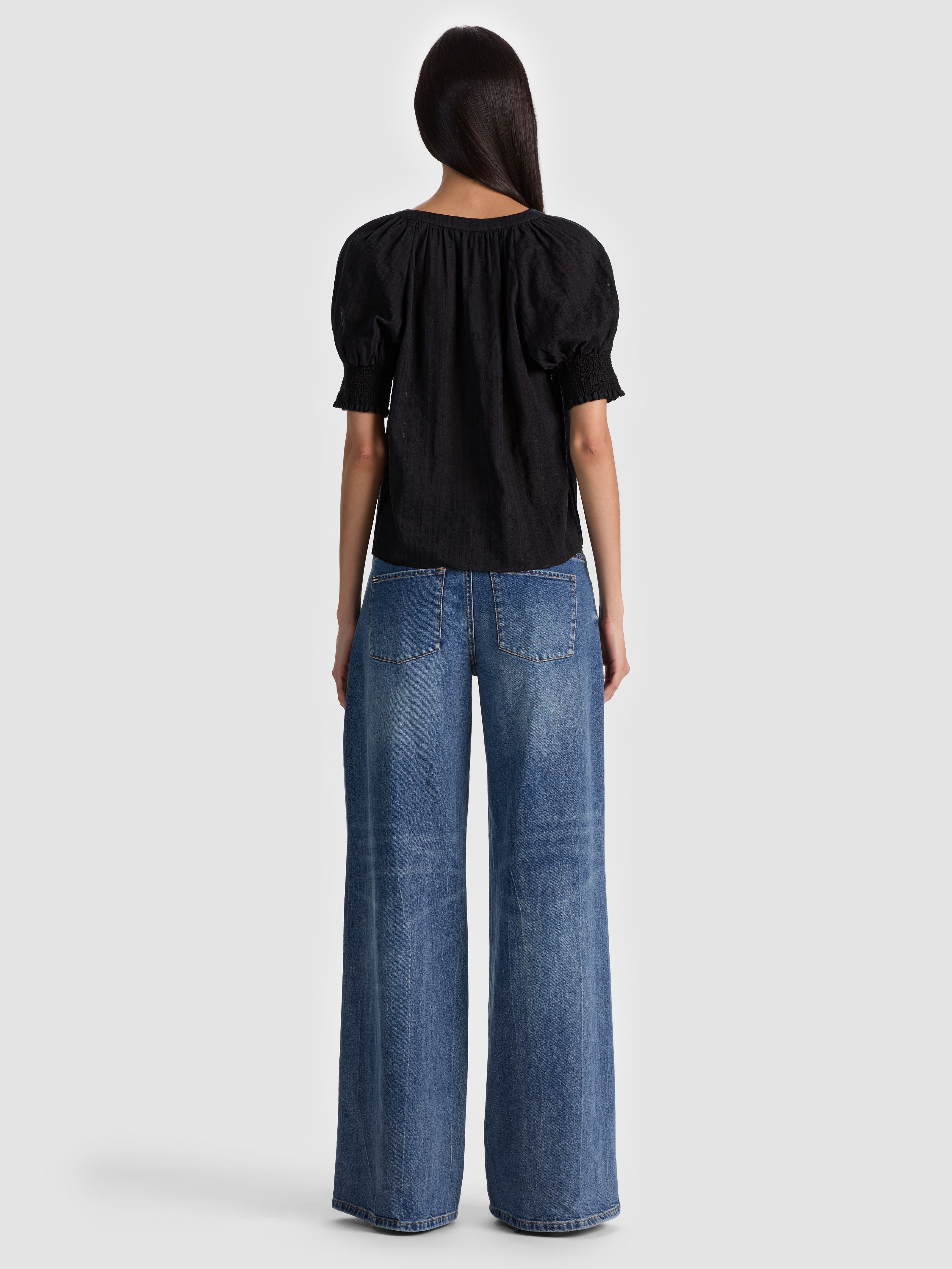 THALIA BUTTON DOWN BLOUSE-Black-ALICE + OLIVIA