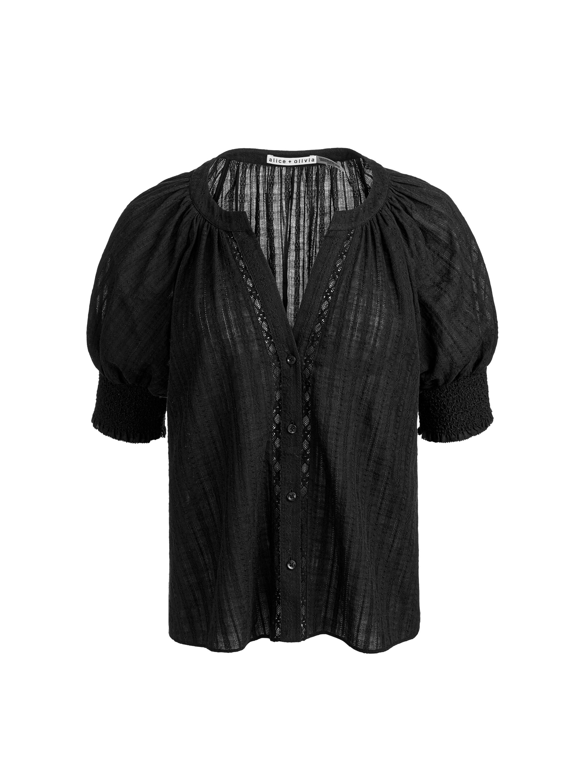 THALIA BUTTON DOWN BLOUSE-Black-ALICE + OLIVIA
