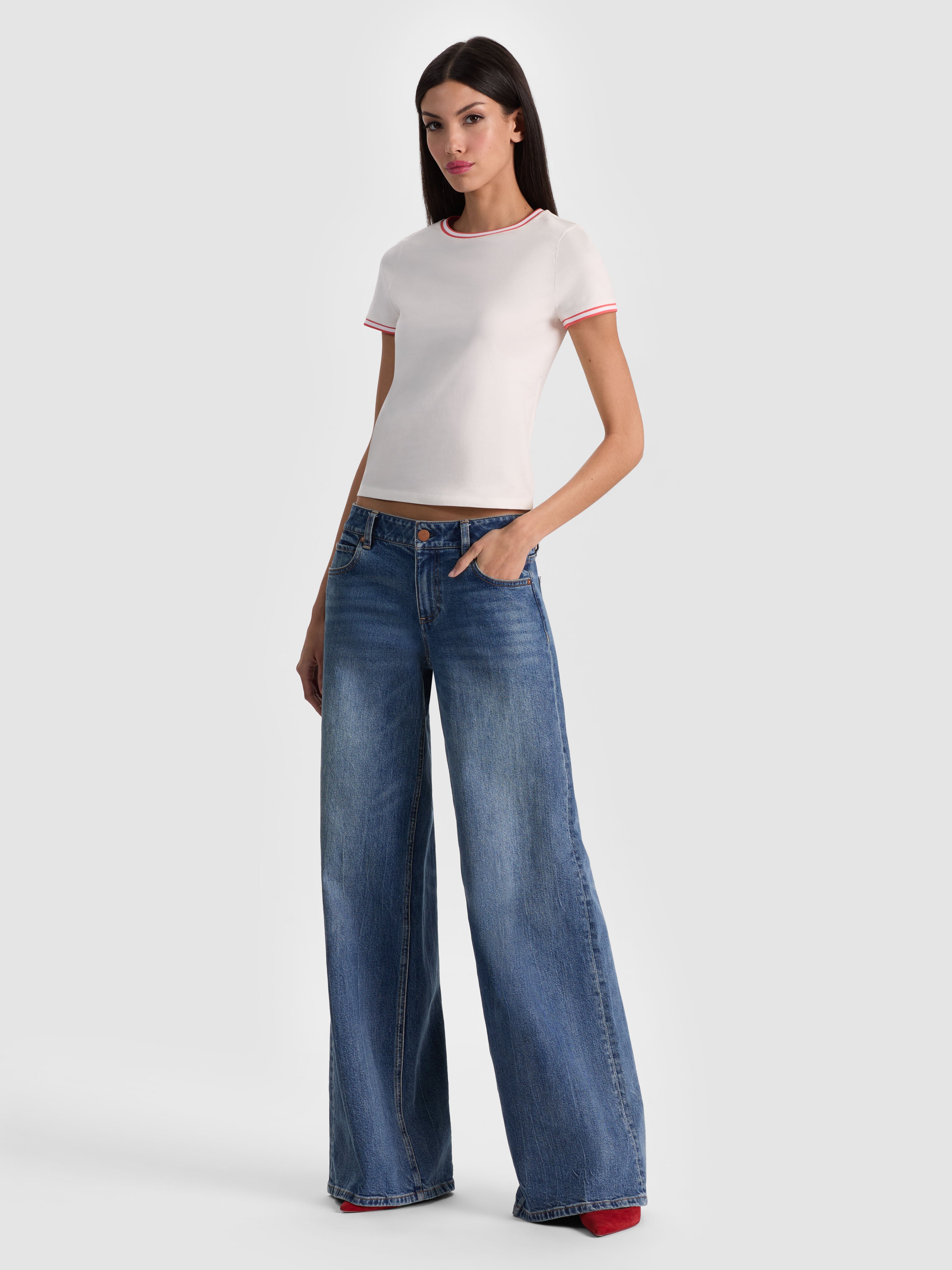 CINDY RINGER TEE-OFF WHITE/CHILI PEPPER-ALICE + OLIVIA
