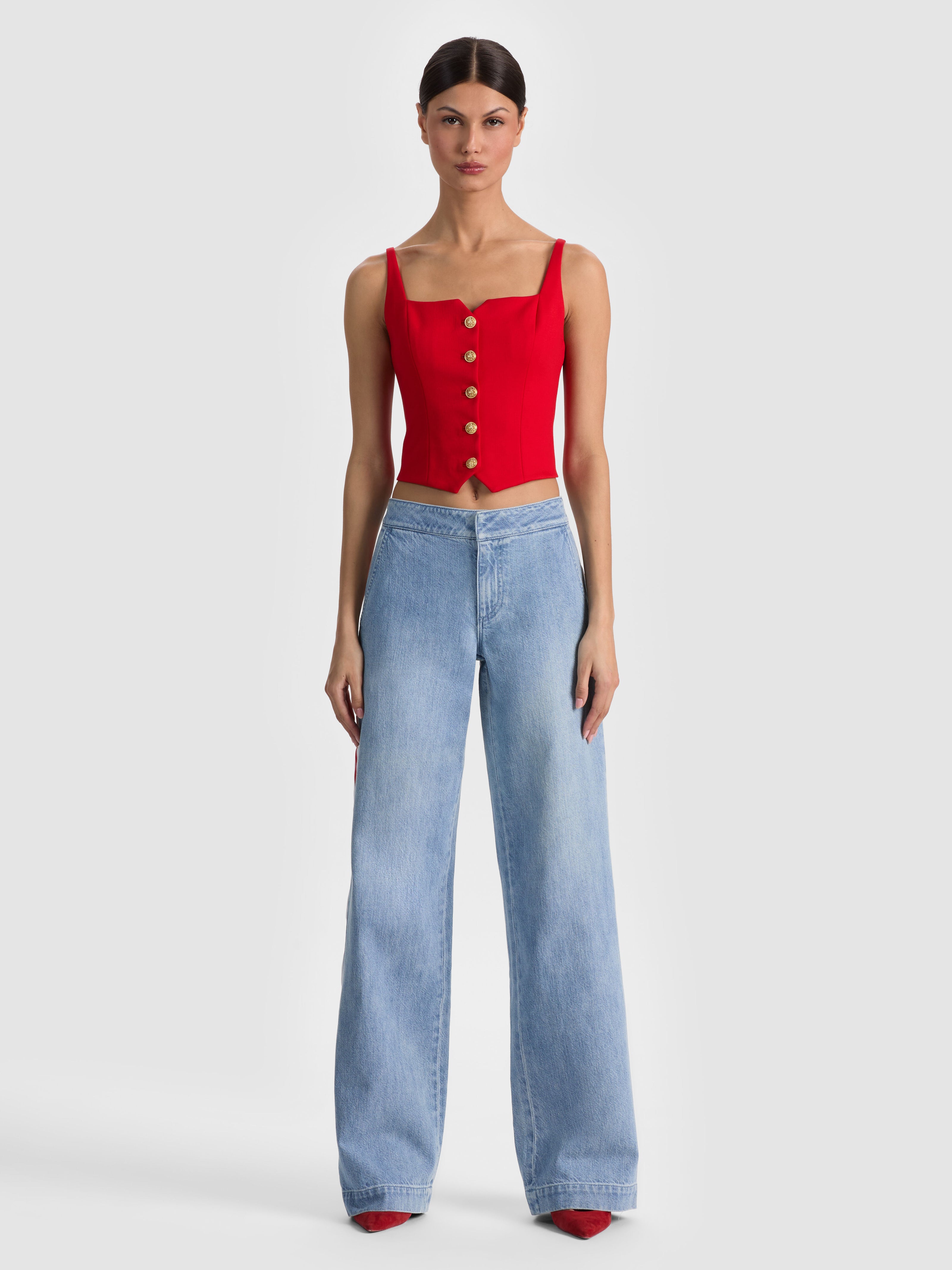 KELCEY BUTTON FRONT TOP-CHILI PEPPER-ALICE + OLIVIA